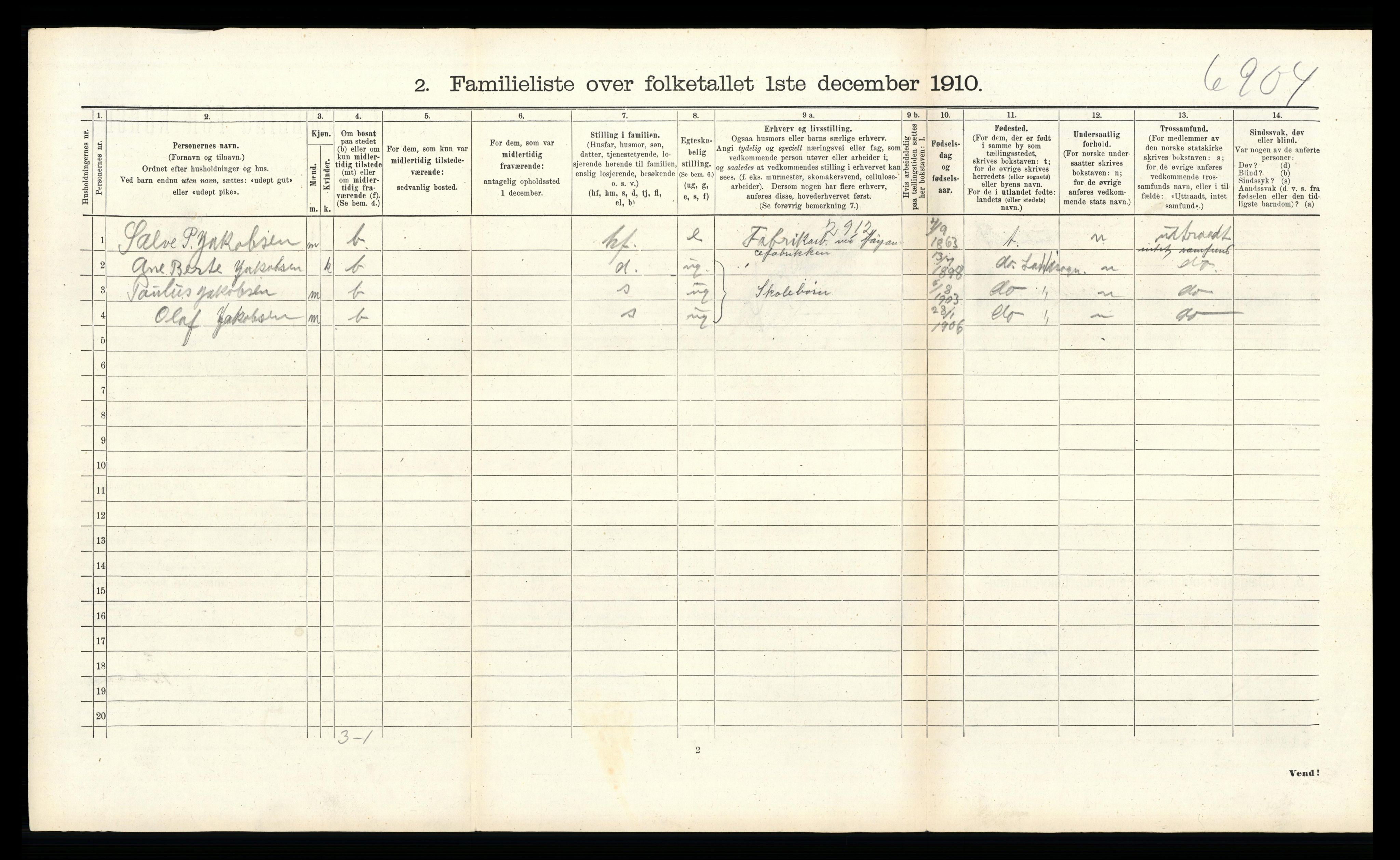 RA, 1910 census for Egersund, 1910, p. 2204