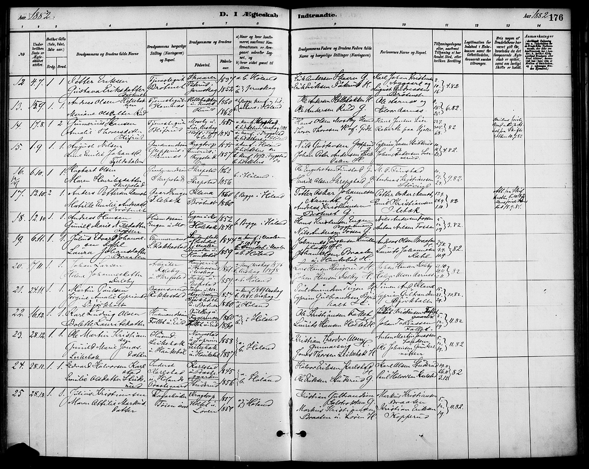Høland prestekontor Kirkebøker, SAO/A-10346a/F/Fa/L0013: Parish register (official) no. I 13, 1880-1897, p. 176