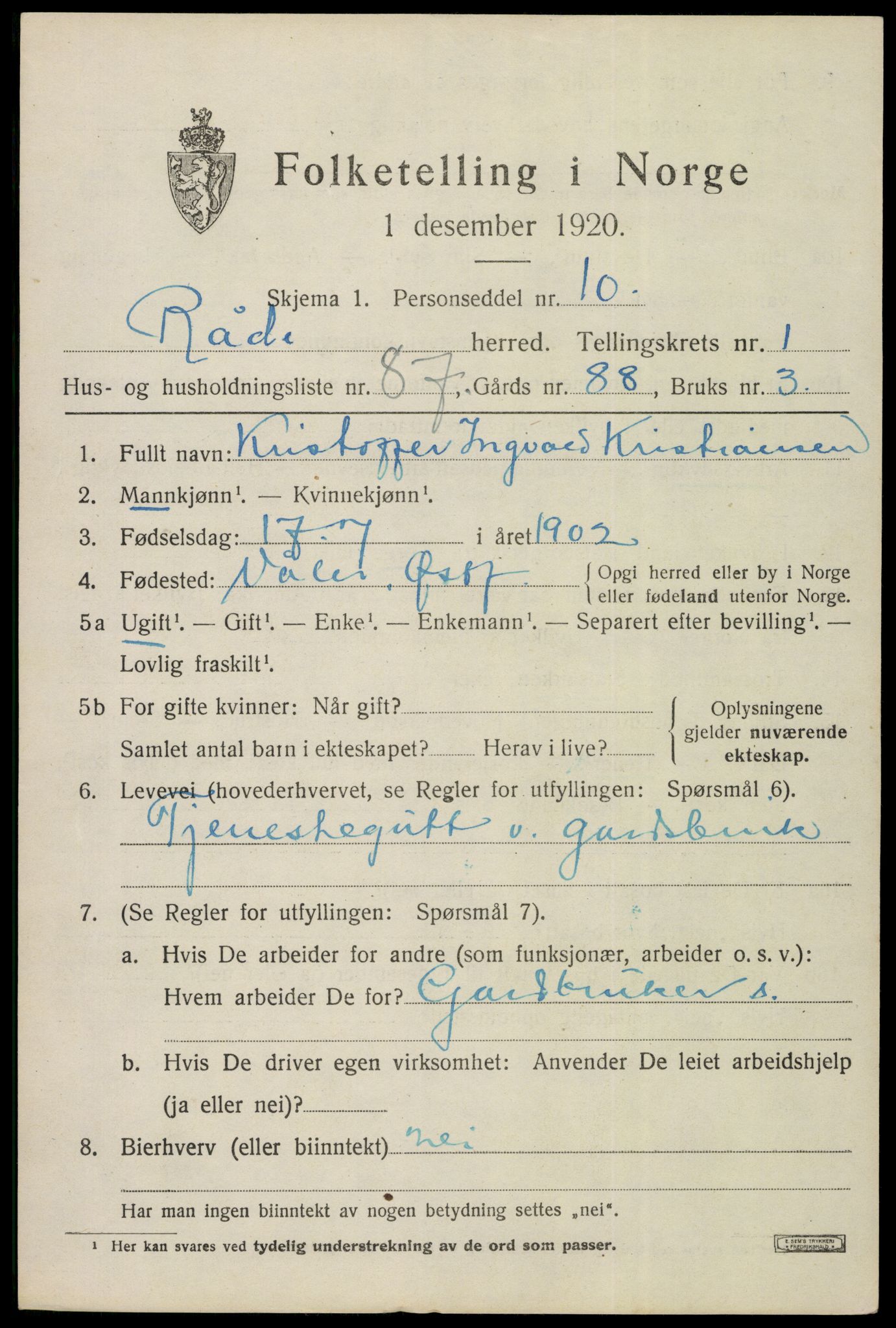 SAO, 1920 census for Råde, 1920, p. 2162