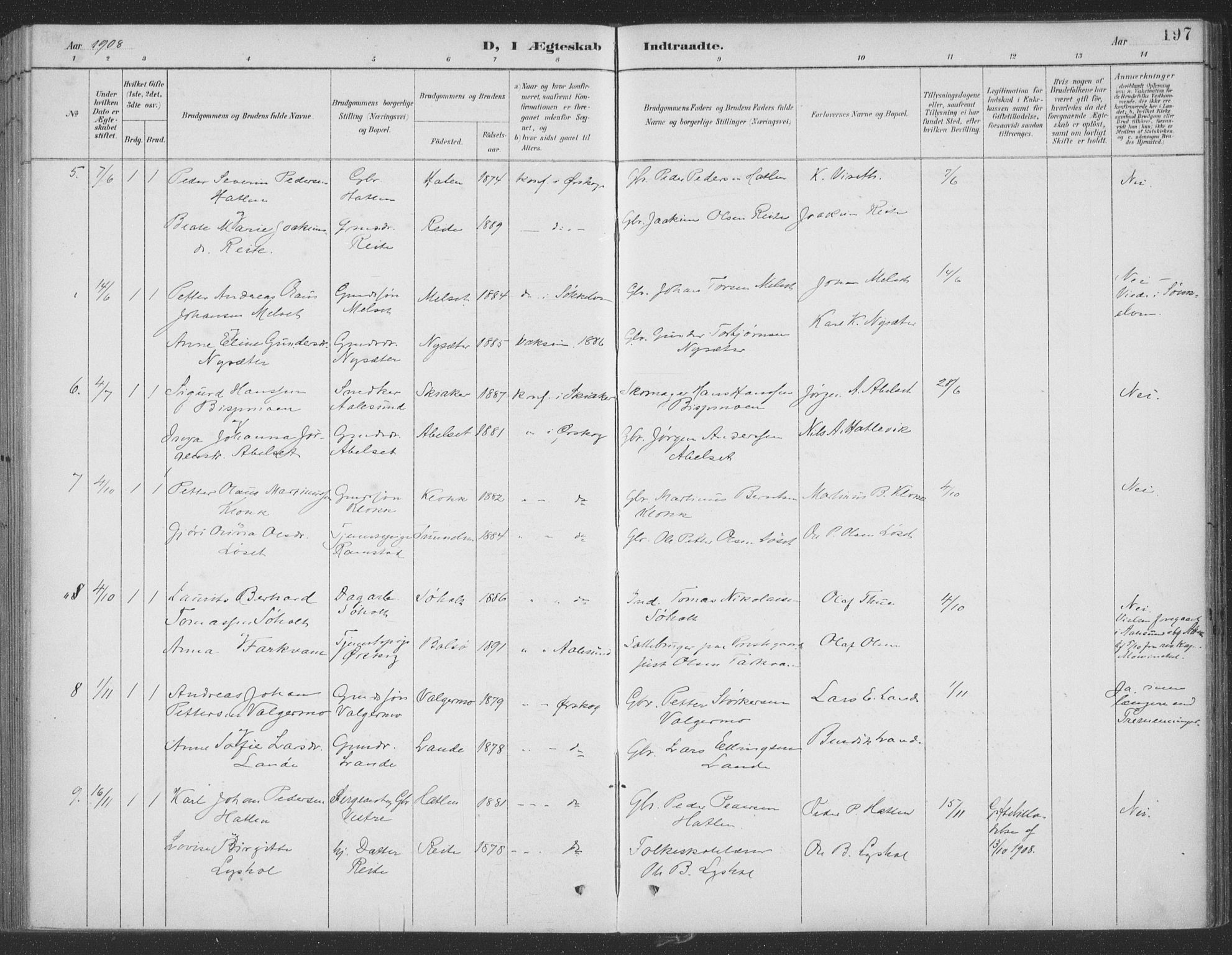 Ministerialprotokoller, klokkerbøker og fødselsregistre - Møre og Romsdal, AV/SAT-A-1454/522/L0316: Parish register (official) no. 522A11, 1890-1911, p. 197