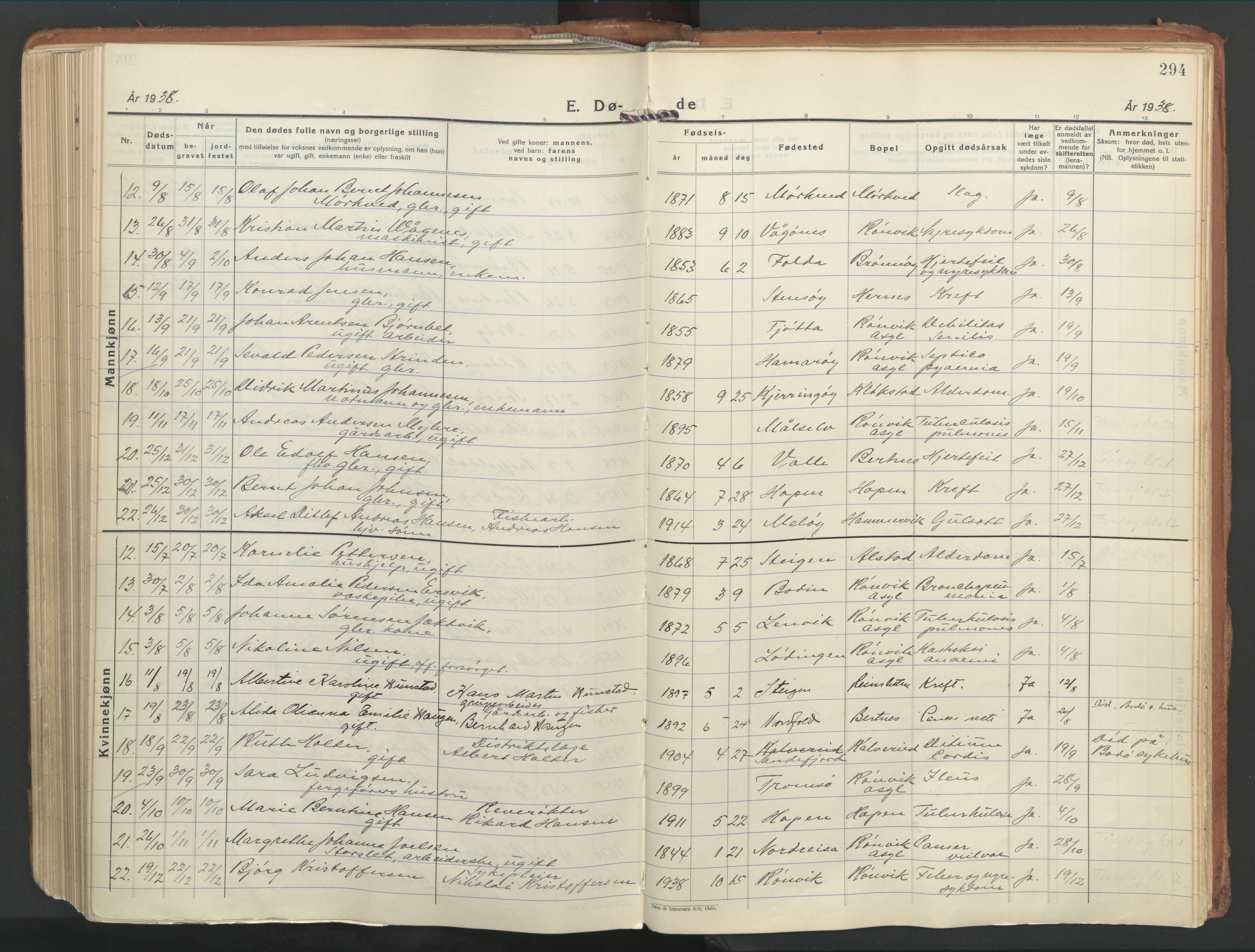 Ministerialprotokoller, klokkerbøker og fødselsregistre - Nordland, SAT/A-1459/802/L0061: Parish register (official) no. 802A08, 1933-1946, p. 294