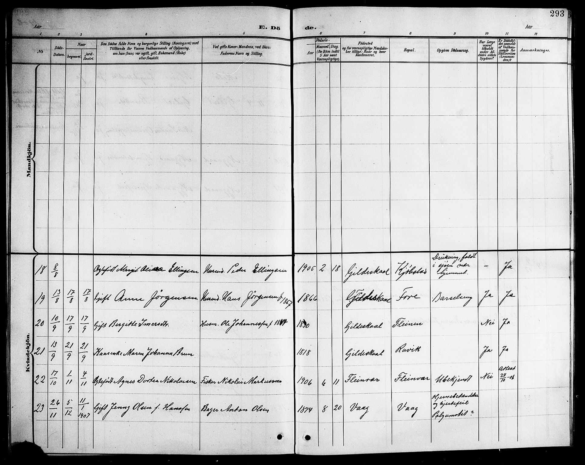Ministerialprotokoller, klokkerbøker og fødselsregistre - Nordland, SAT/A-1459/805/L0109: Parish register (copy) no. 805C05, 1900-1911, p. 293