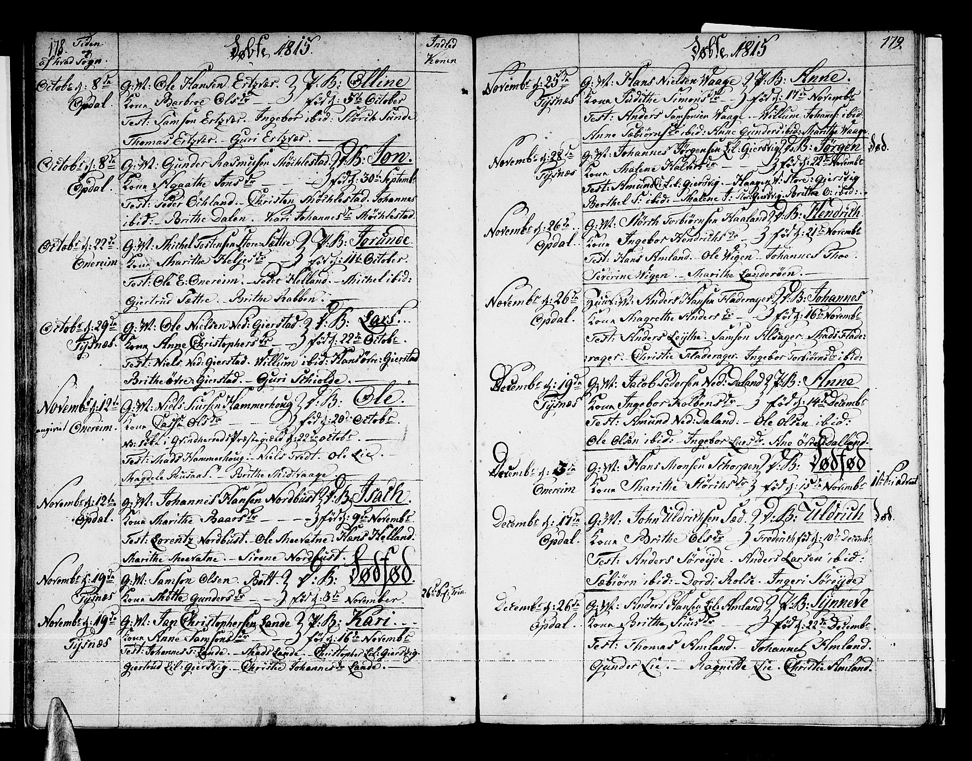 Tysnes sokneprestembete, AV/SAB-A-78601/H/Haa: Parish register (official) no. A 6, 1804-1816, p. 178-179