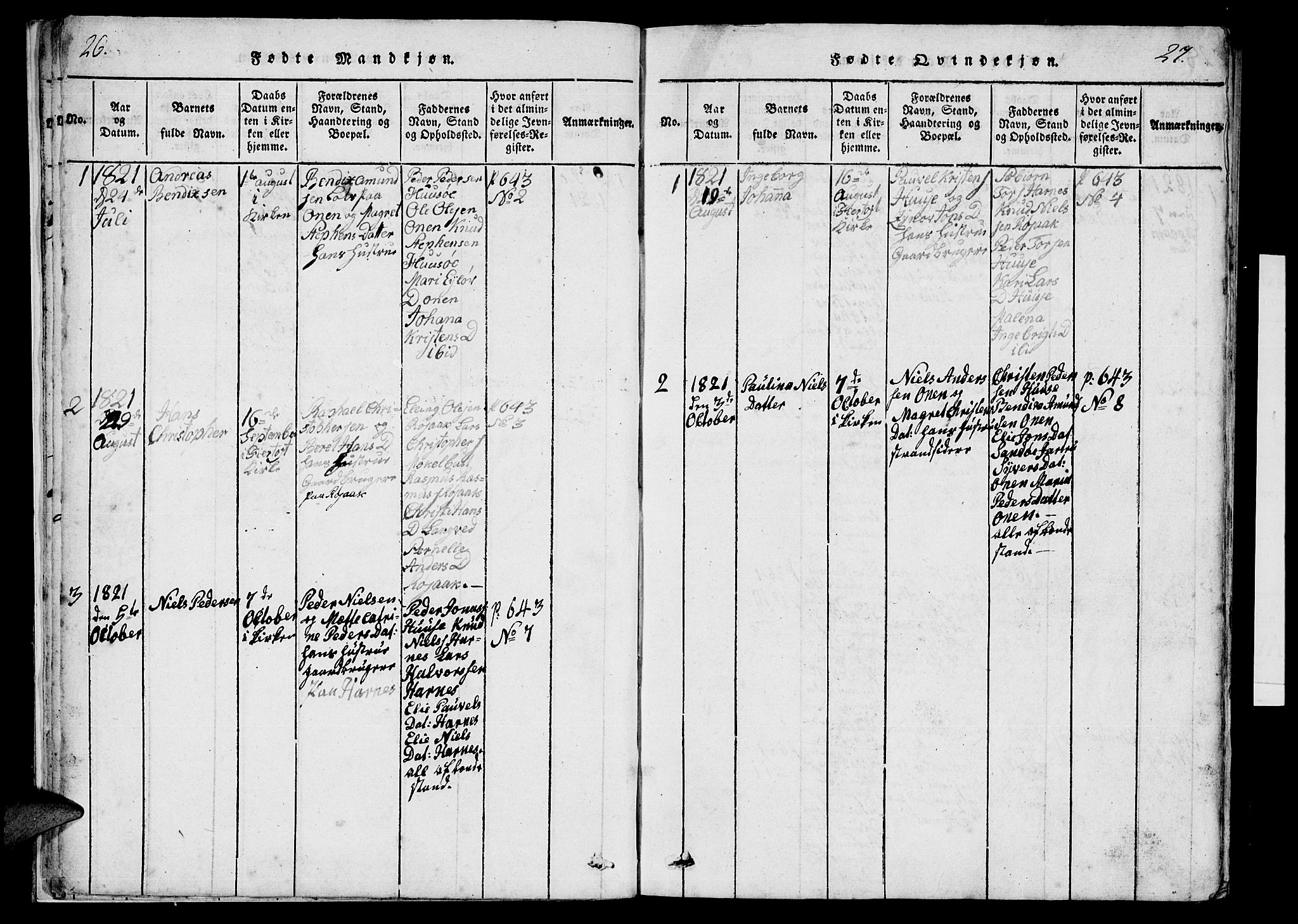 Ministerialprotokoller, klokkerbøker og fødselsregistre - Møre og Romsdal, SAT/A-1454/561/L0727: Parish register (official) no. 561A01, 1817-1858, p. 26-27