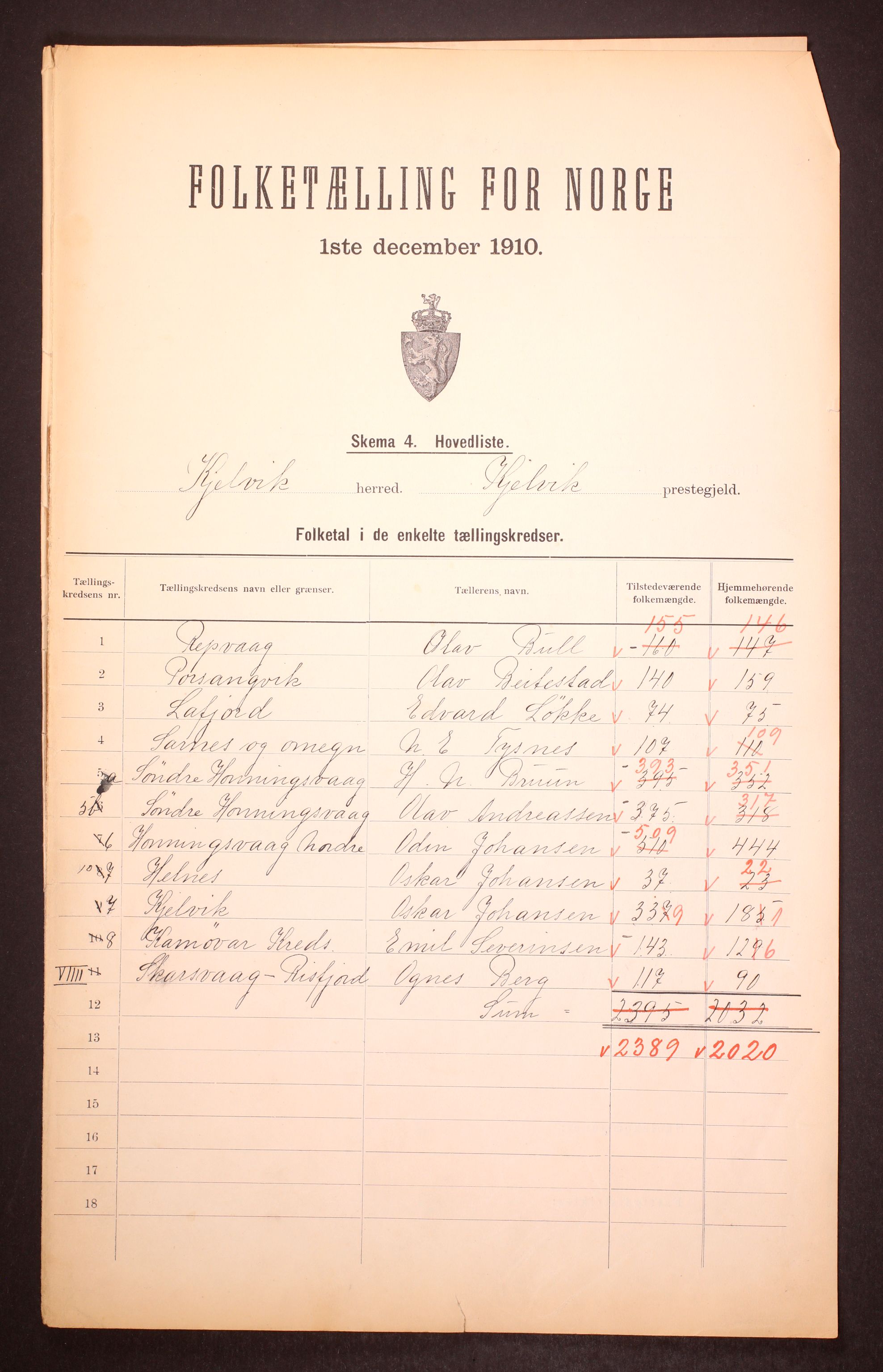 RA, 1910 census for Kjelvik, 1910, p. 2