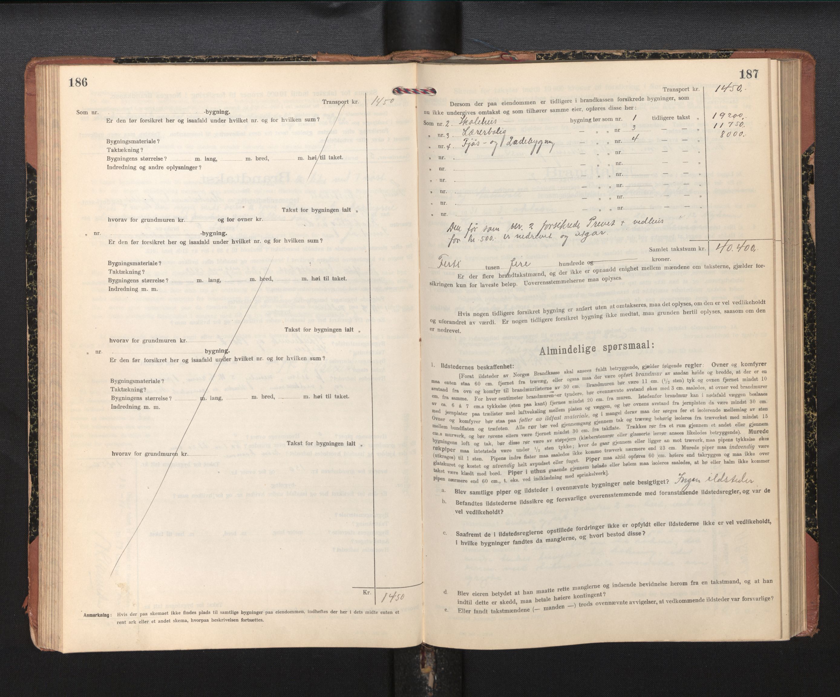 Lensmannen i Sund og Austevoll, AV/SAB-A-35201/0012/L0004: Branntakstprotokoll, skjematakst, 1917-1949, p. 186-187