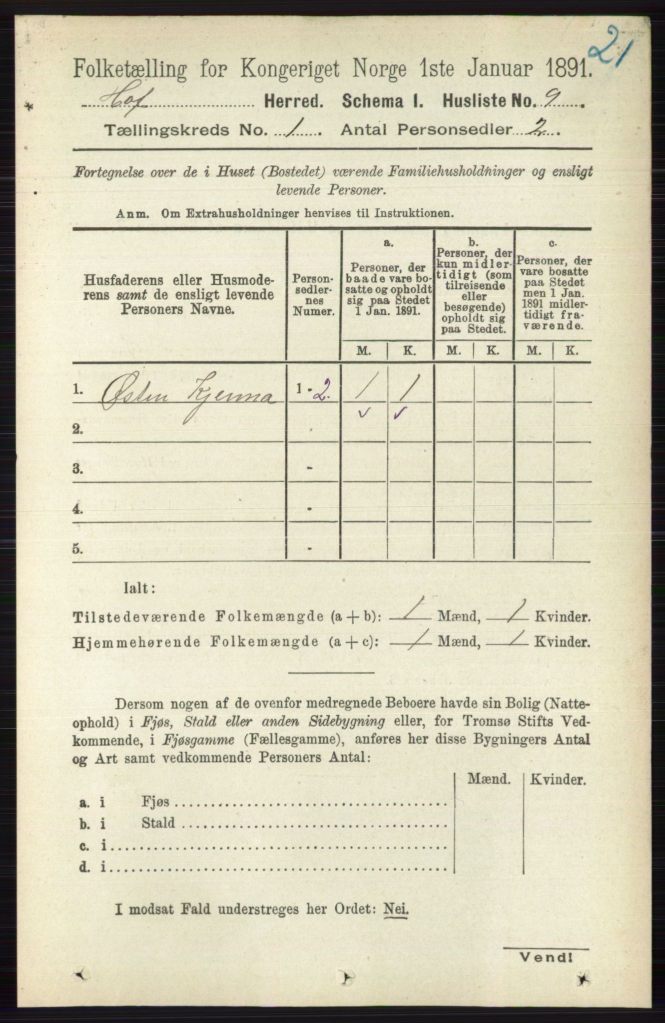 RA, 1891 census for 0714 Hof, 1891, p. 29