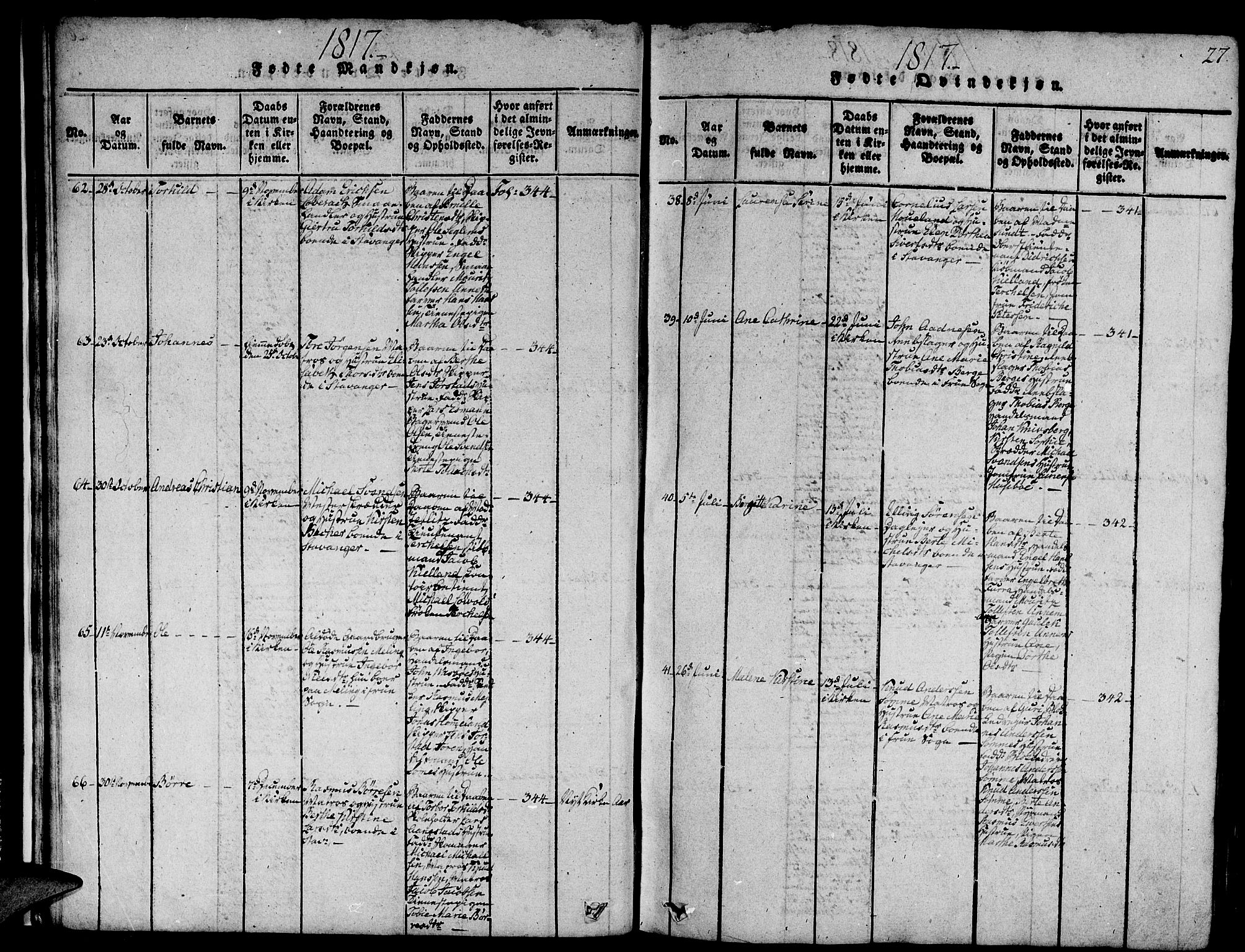 Domkirken sokneprestkontor, SAST/A-101812/001/30/30BA/L0008: Parish register (official) no. A 8, 1816-1821, p. 27