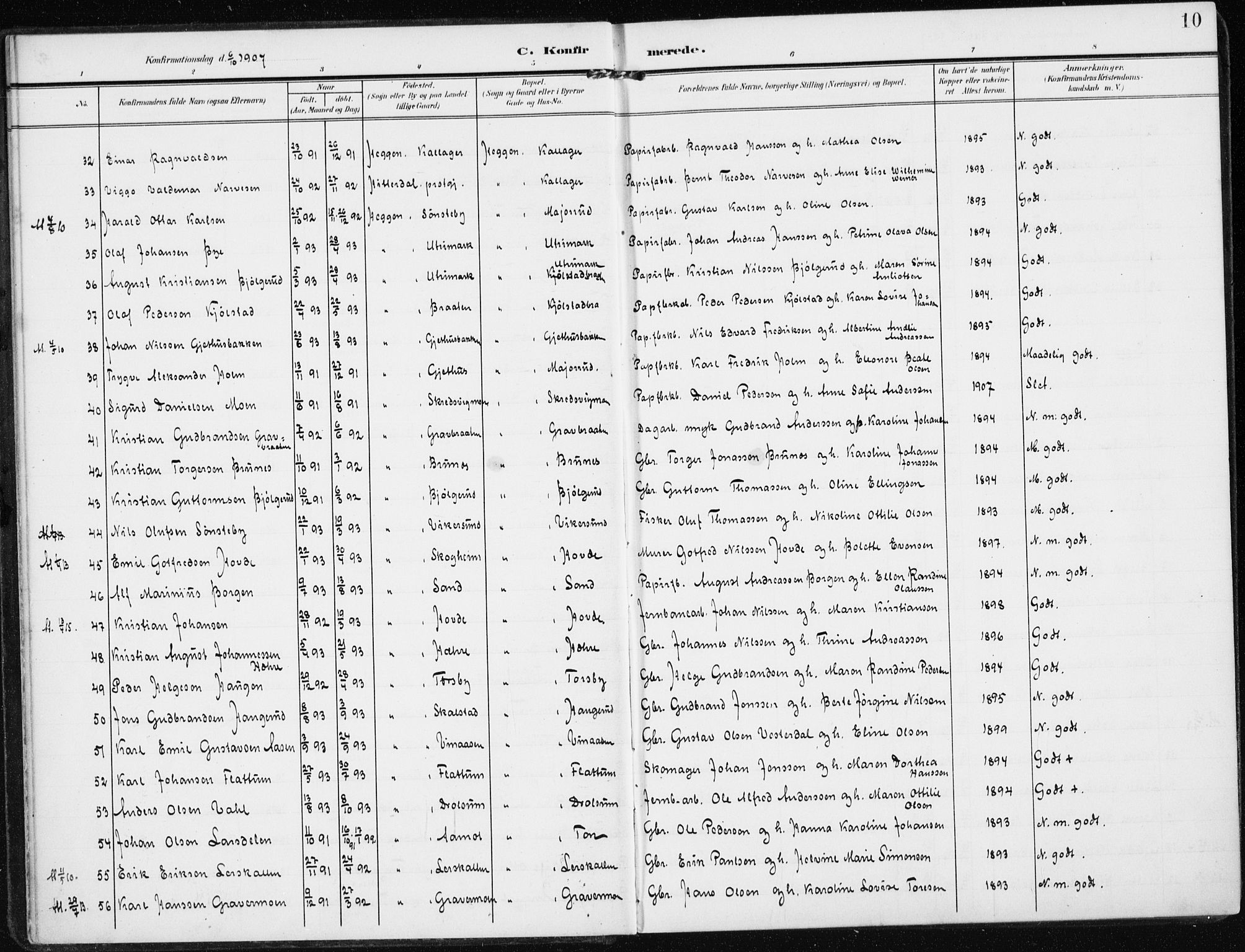 Modum kirkebøker, SAKO/A-234/F/Fa/L0014b: Parish register (official) no. 14B, 1906-1917, p. 10