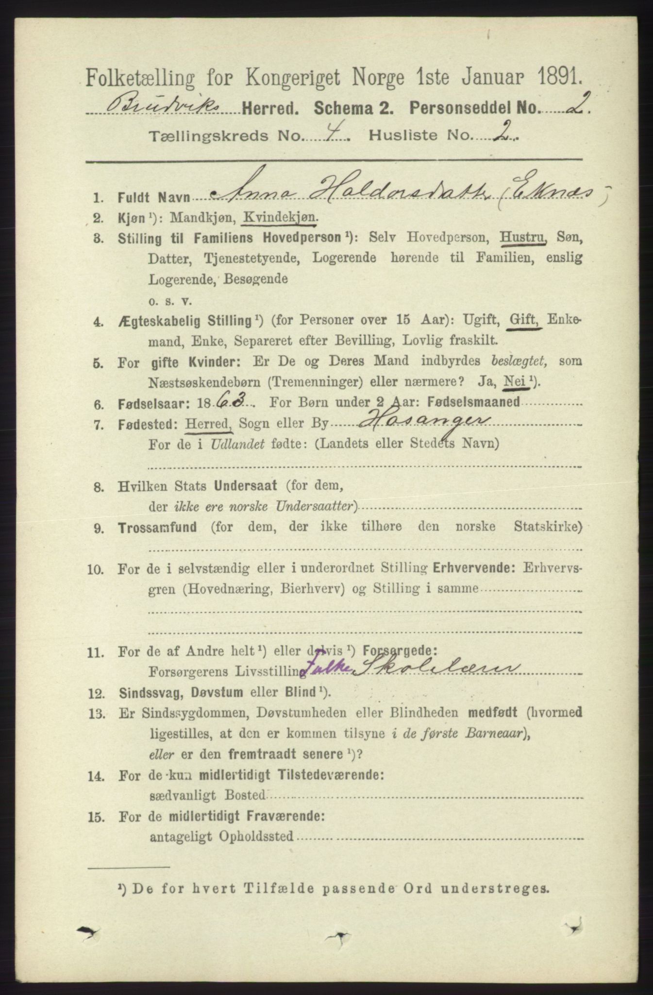 RA, 1891 census for 1251 Bruvik, 1891, p. 1013