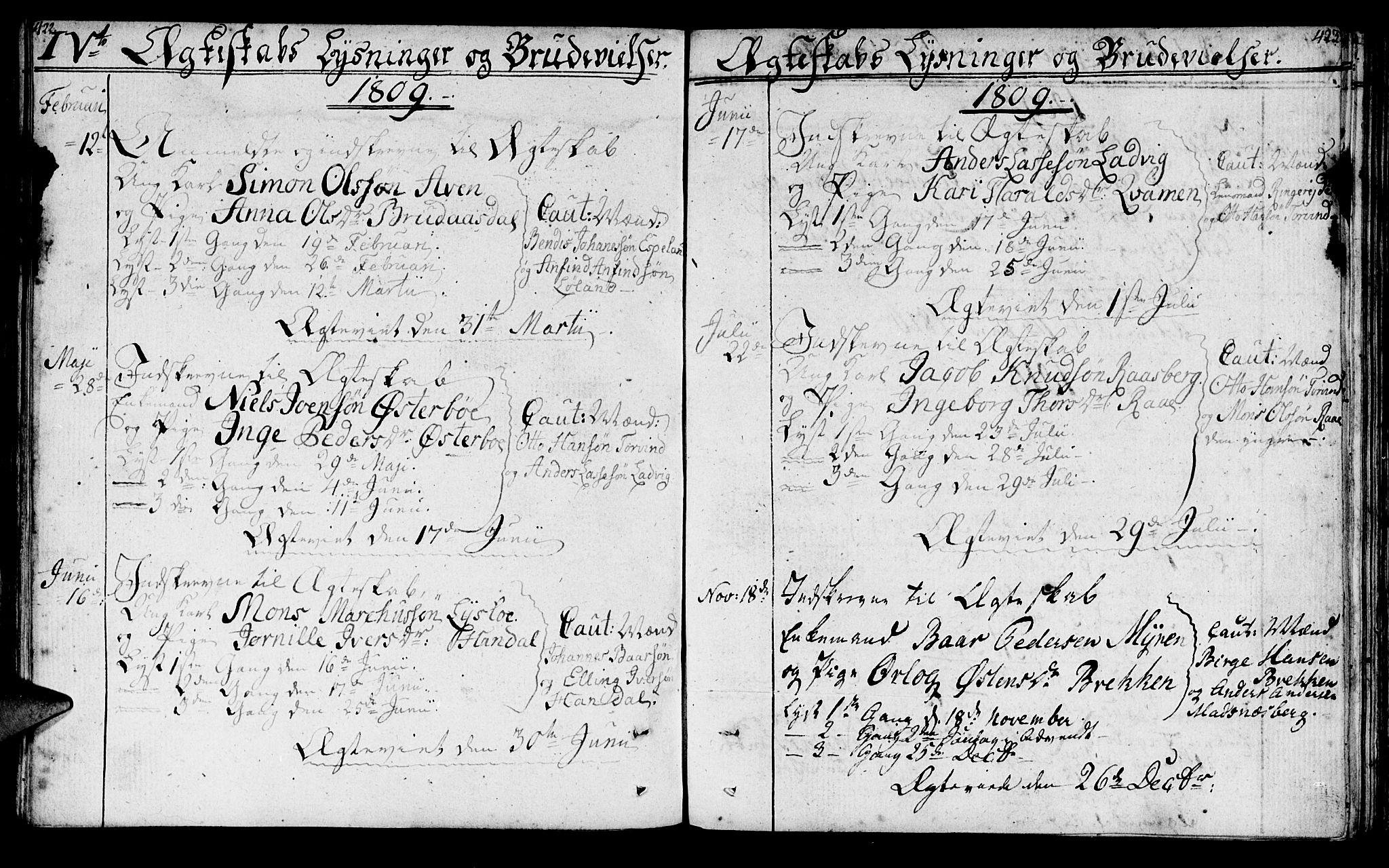 Lavik sokneprestembete, SAB/A-80901: Parish register (official) no. A 1, 1809-1822, p. 422-423