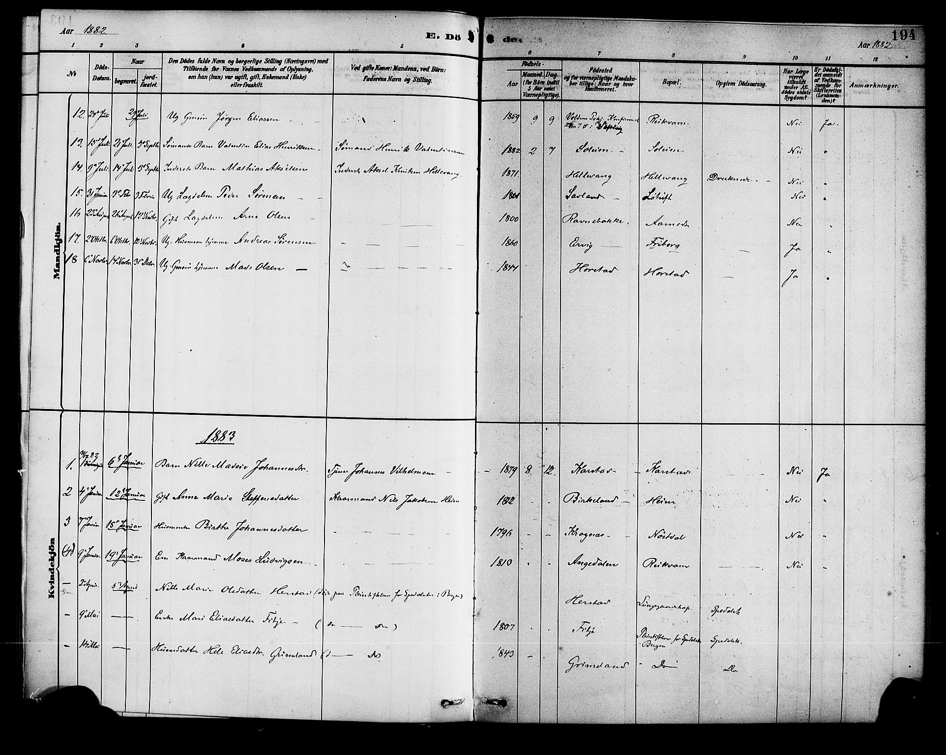 Førde sokneprestembete, SAB/A-79901/H/Haa/Haad/L0001: Parish register (official) no. D 1, 1881-1898, p. 194