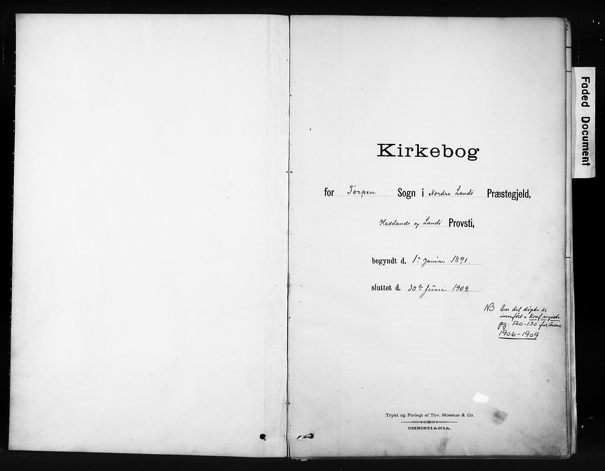 Nordre Land prestekontor, SAH/PREST-124/H/Ha/Hab/L0012: Parish register (copy) no. 12, 1891-1909