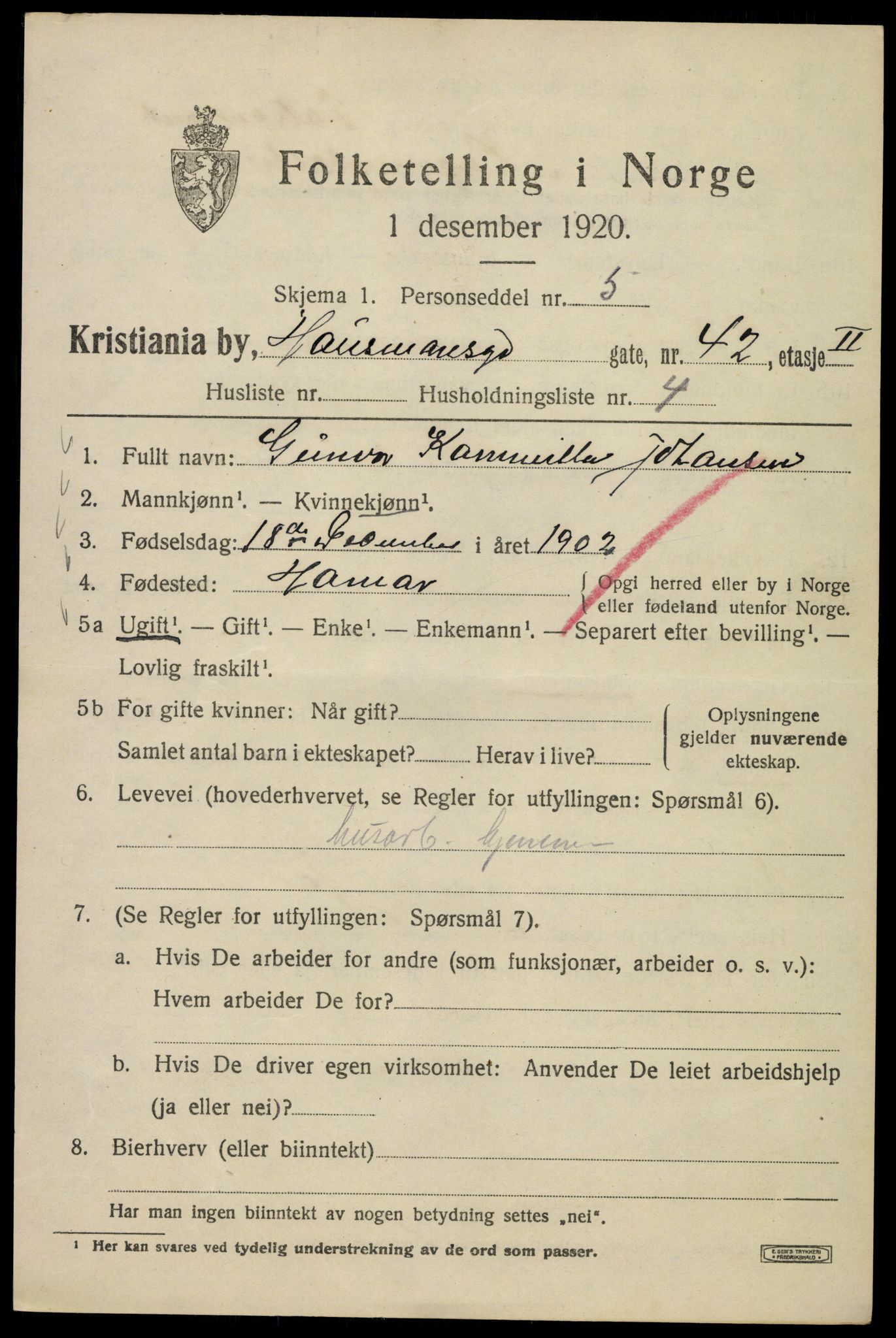 SAO, 1920 census for Kristiania, 1920, p. 273831