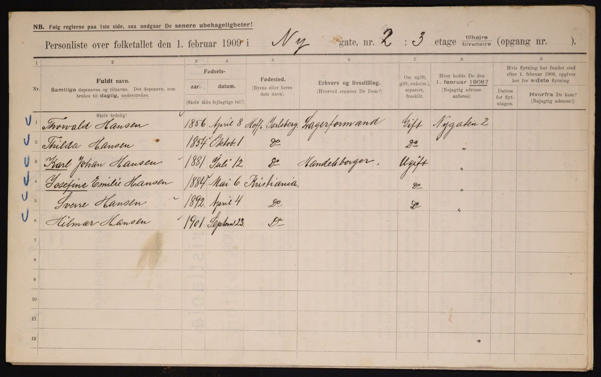 OBA, Municipal Census 1909 for Kristiania, 1909, p. 66986