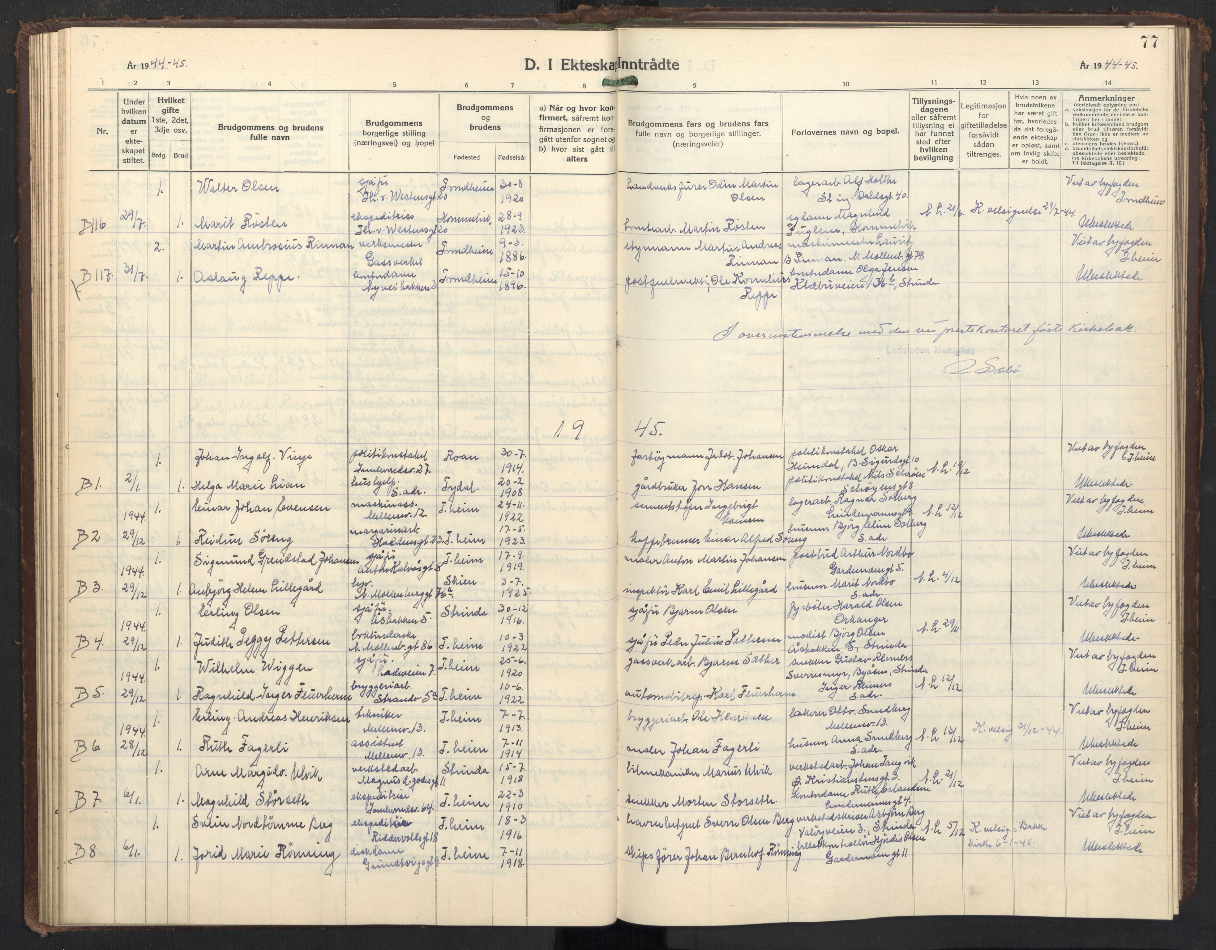 Ministerialprotokoller, klokkerbøker og fødselsregistre - Sør-Trøndelag, SAT/A-1456/605/L0263: Parish register (copy) no. 605C10, 1938-1949, p. 77