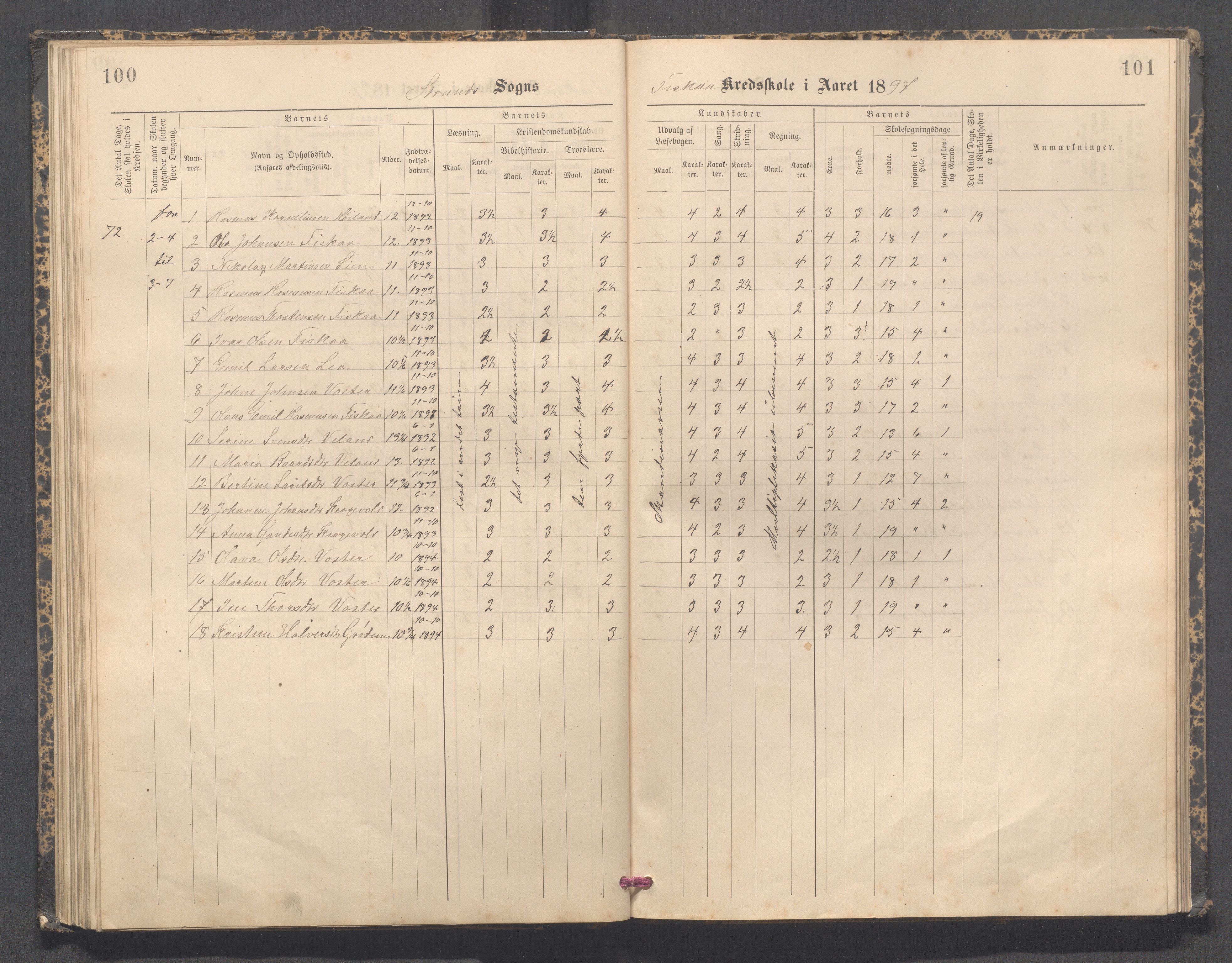 Strand kommune - Fiskå skole, IKAR/A-155/H/L0003: Skoleprotokoll for Fiskå krets, 1892-1903, p. 100-101