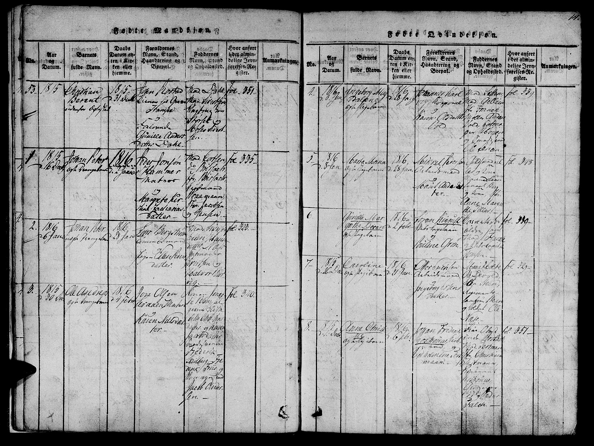 Ministerialprotokoller, klokkerbøker og fødselsregistre - Sør-Trøndelag, SAT/A-1456/602/L0135: Parish register (copy) no. 602C03, 1815-1832, p. 14