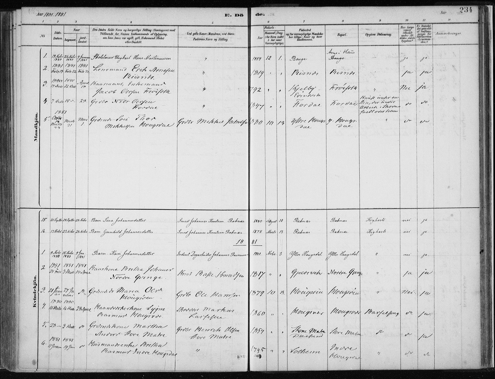 Masfjorden Sokneprestembete, SAB/A-77001: Parish register (official) no. B  1, 1876-1899, p. 234
