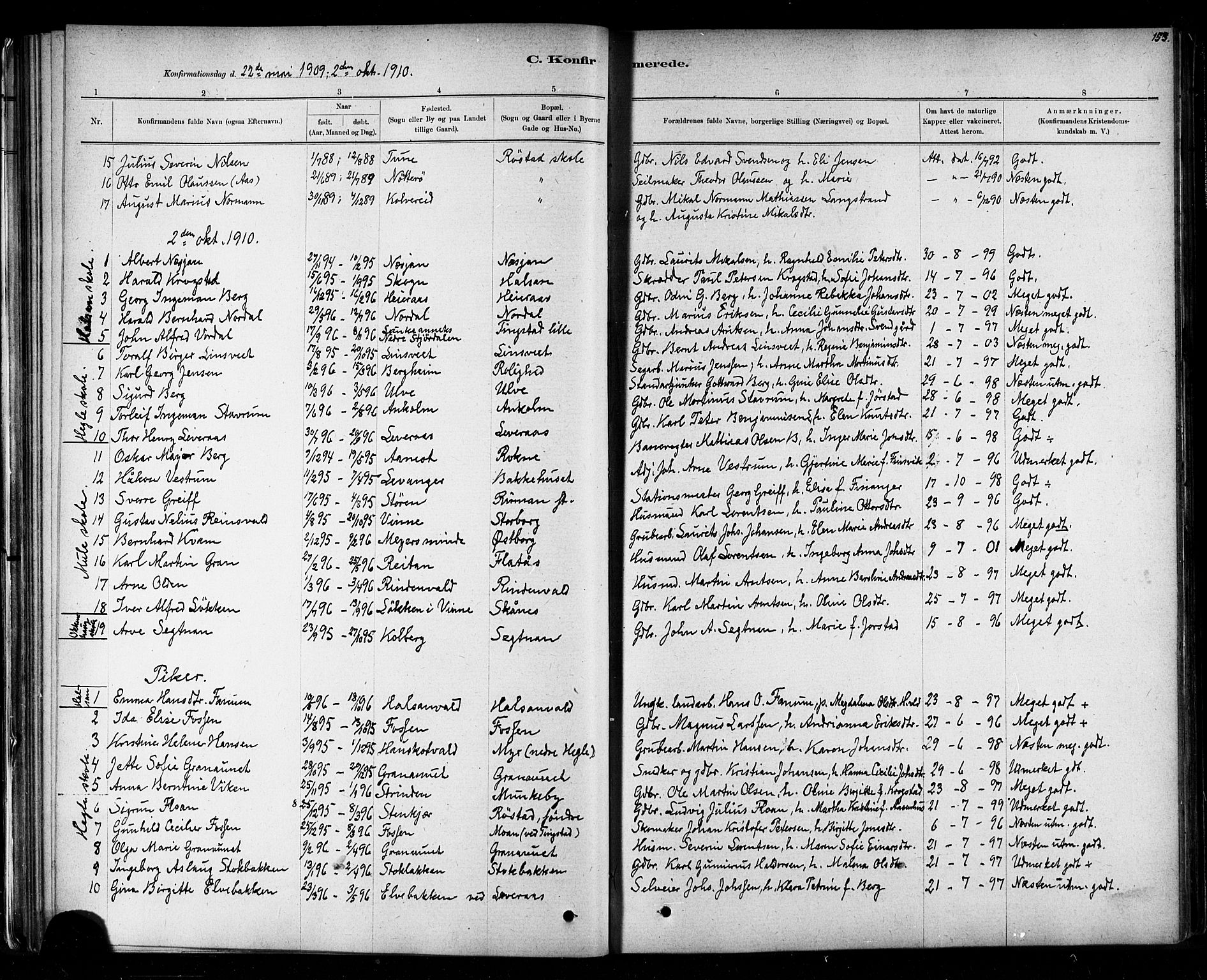 Ministerialprotokoller, klokkerbøker og fødselsregistre - Nord-Trøndelag, SAT/A-1458/721/L0208: Parish register (copy) no. 721C01, 1880-1917, p. 153
