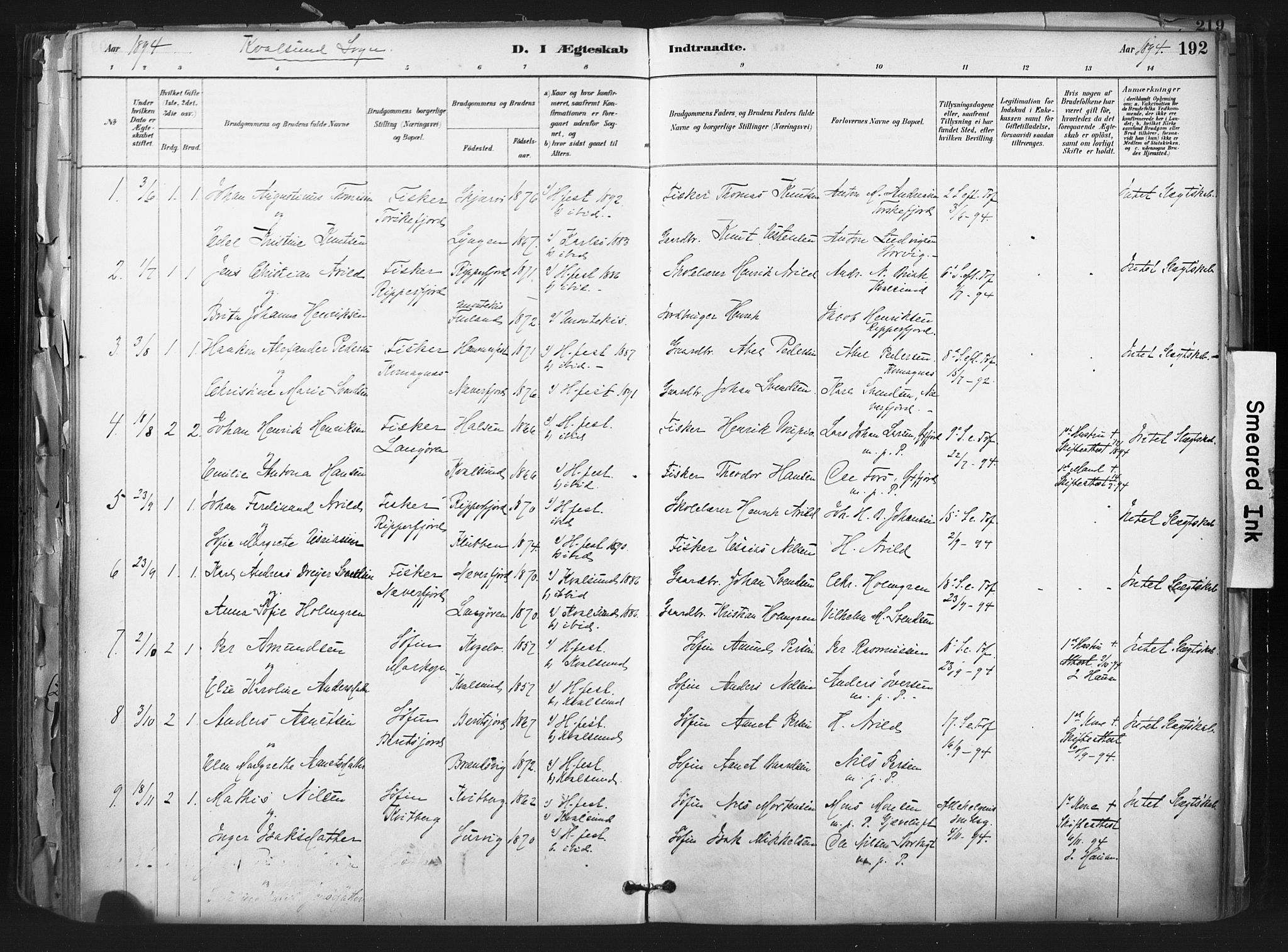 Hammerfest sokneprestkontor, SATØ/S-1347: Parish register (official) no. 11 /2, 1885-1897, p. 192
