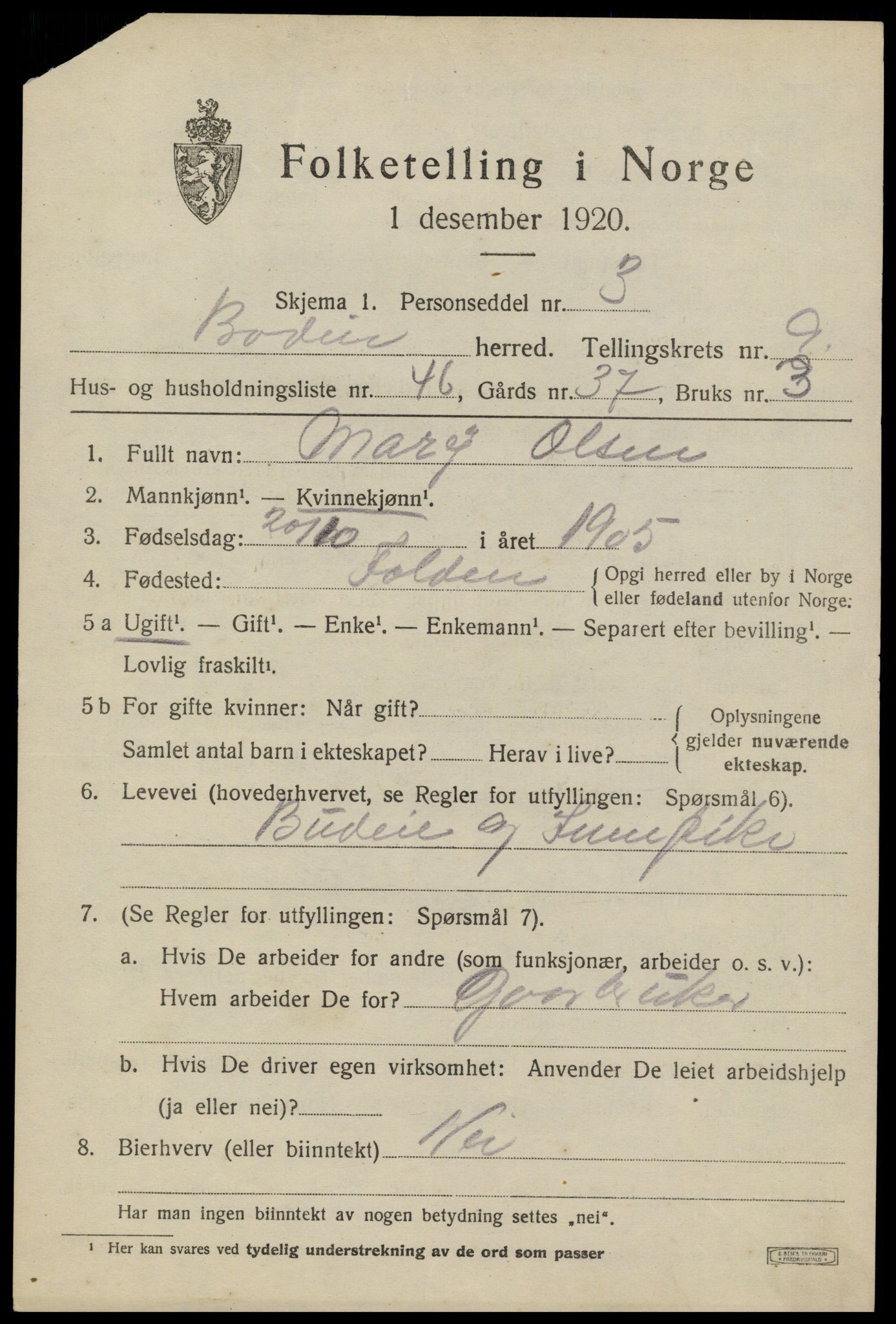 SAT, 1920 census for Bodin, 1920, p. 7568