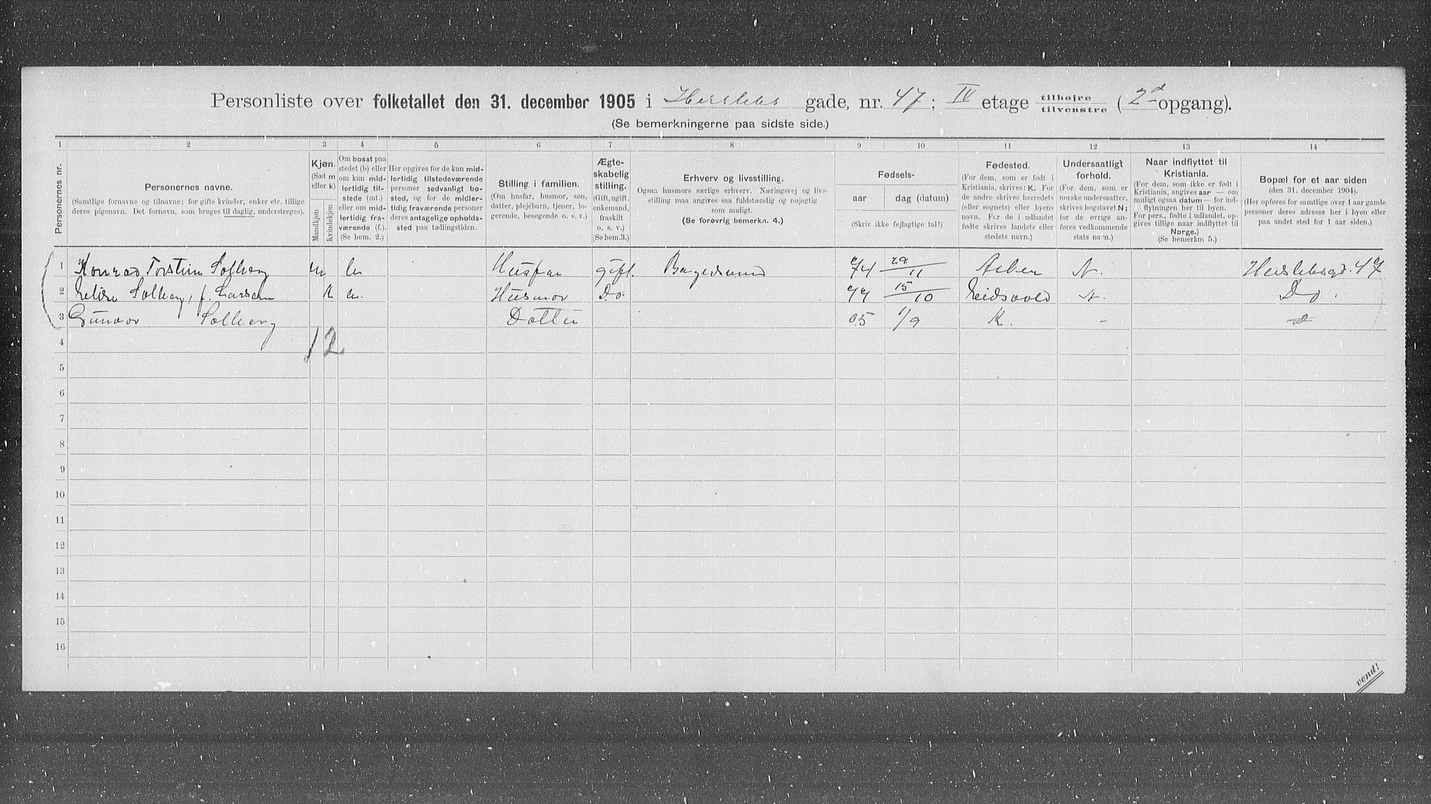 OBA, Municipal Census 1905 for Kristiania, 1905, p. 20725