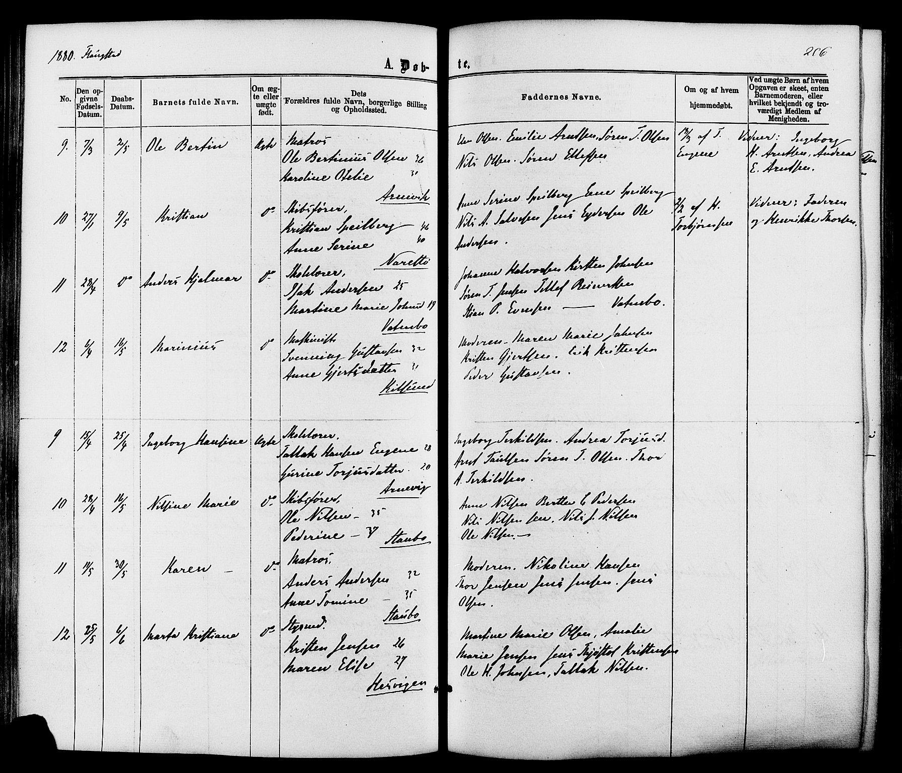 Dypvåg sokneprestkontor, AV/SAK-1111-0007/F/Fa/Faa/L0007: Parish register (official) no. A 7 /2, 1877-1884, p. 206