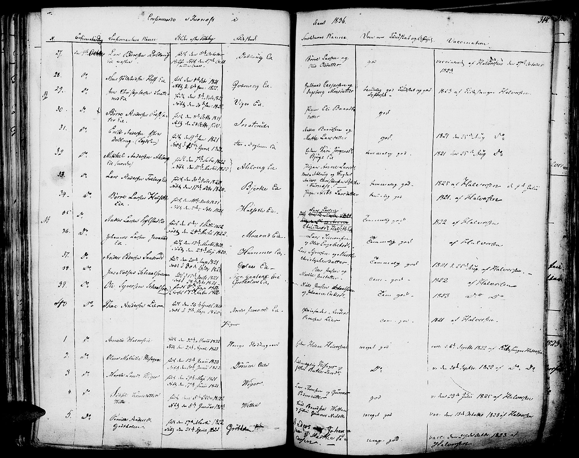 Vang prestekontor, Hedmark, AV/SAH-PREST-008/H/Ha/Haa/L0009: Parish register (official) no. 9, 1826-1841, p. 314