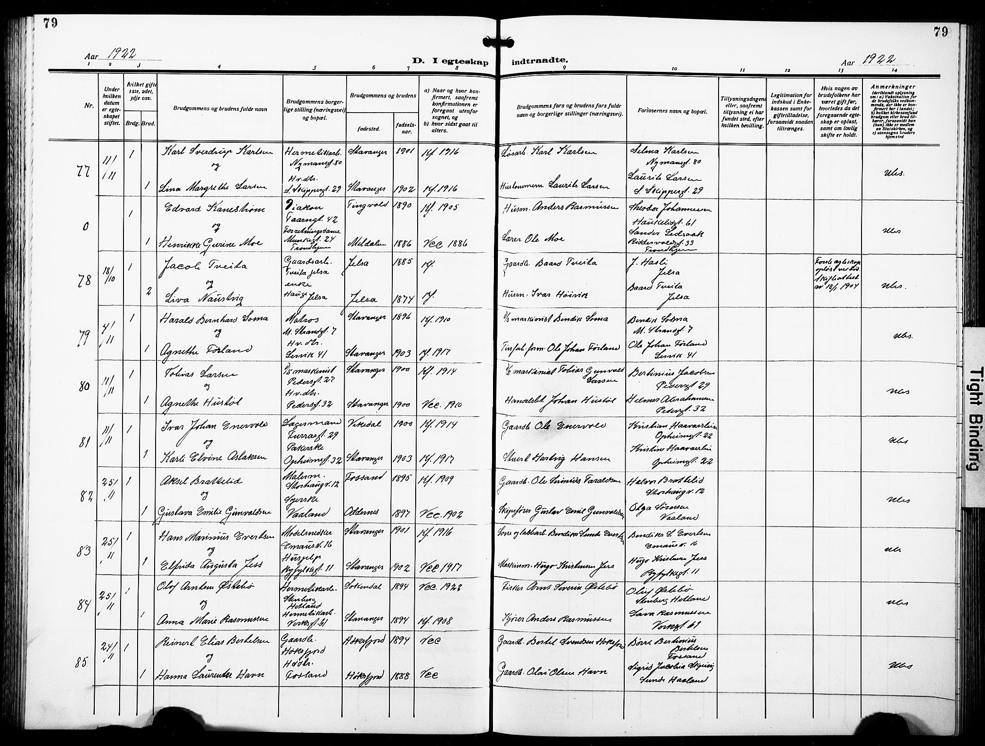 St. Johannes sokneprestkontor, AV/SAST-A-101814/001/30/30BB/L0007: Parish register (copy) no. B 7, 1917-1932, p. 79