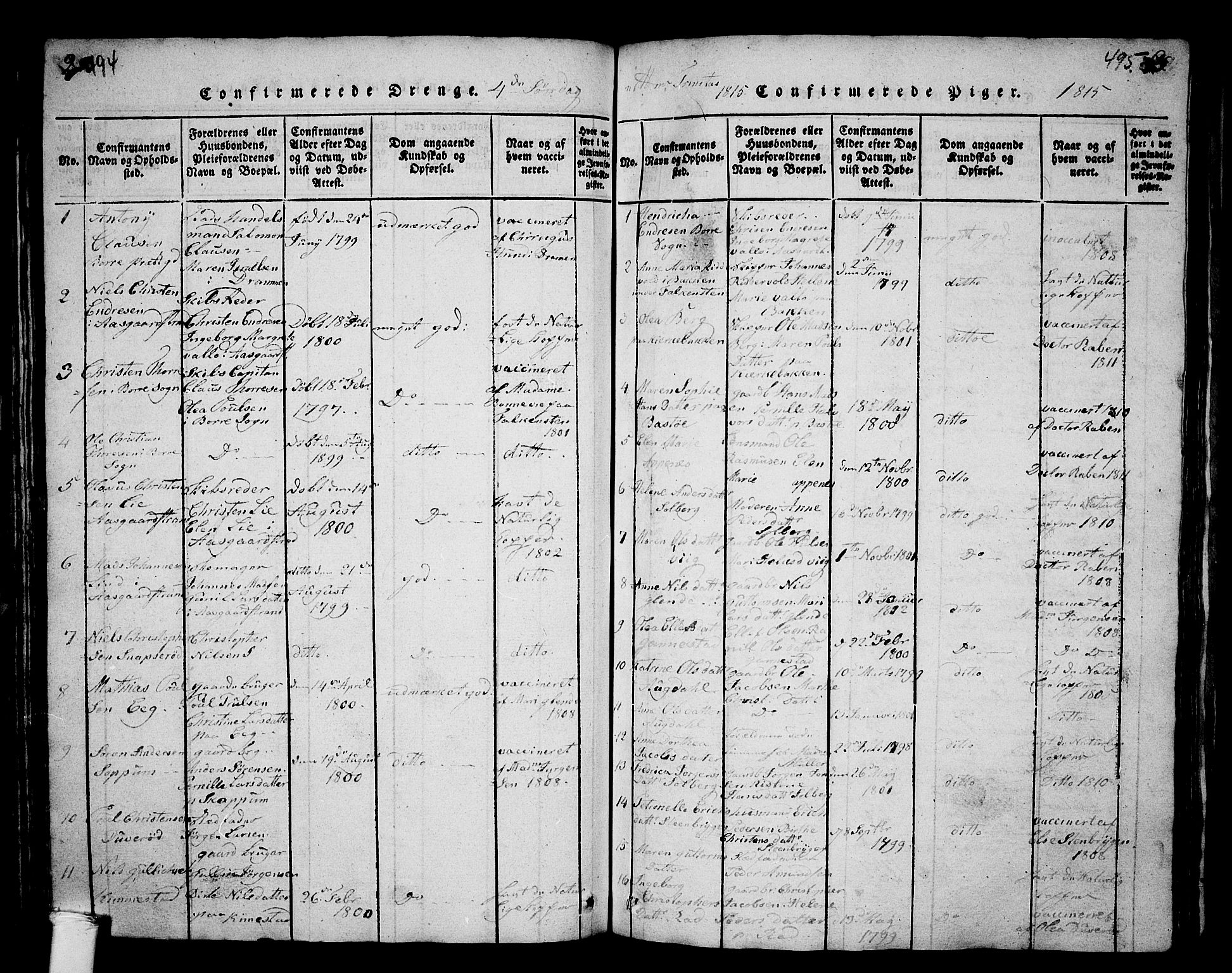 Borre kirkebøker, AV/SAKO-A-338/G/Ga/L0001: Parish register (copy) no. I 1, 1815-1851, p. 494-495