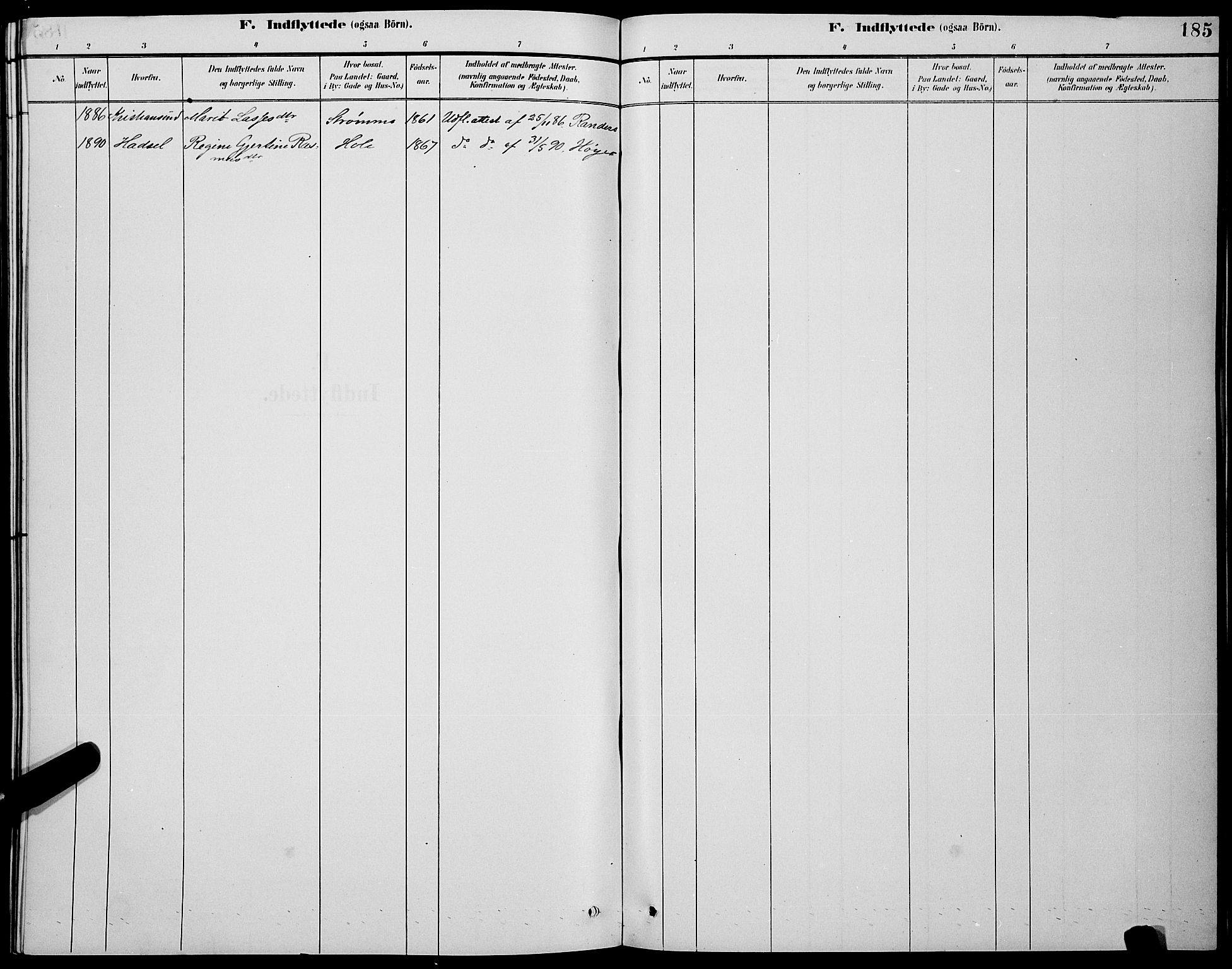 Ministerialprotokoller, klokkerbøker og fødselsregistre - Nordland, AV/SAT-A-1459/891/L1315: Parish register (copy) no. 891C04, 1886-1893, p. 185