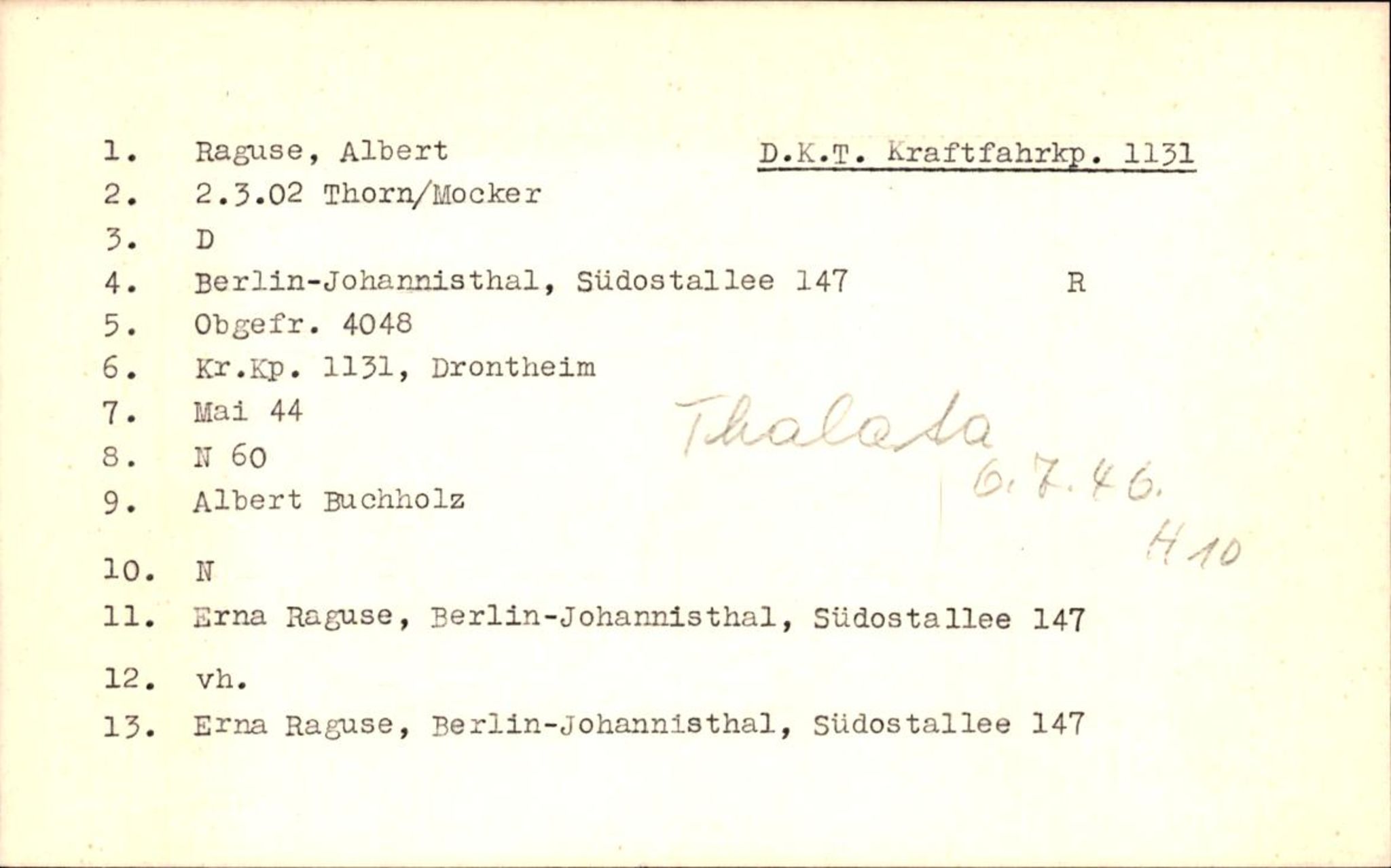 Hjemsendte tyskere , RA/RAFA-6487/D/Db/L0022: Raguse-Roseuow, 1945-1947, p. 1