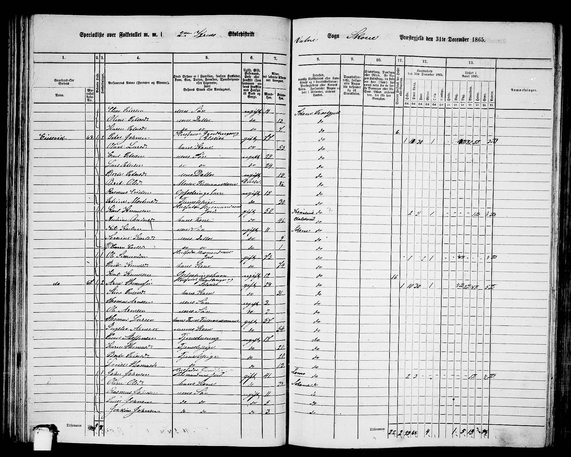 RA, 1865 census for Skodje, 1865, p. 62