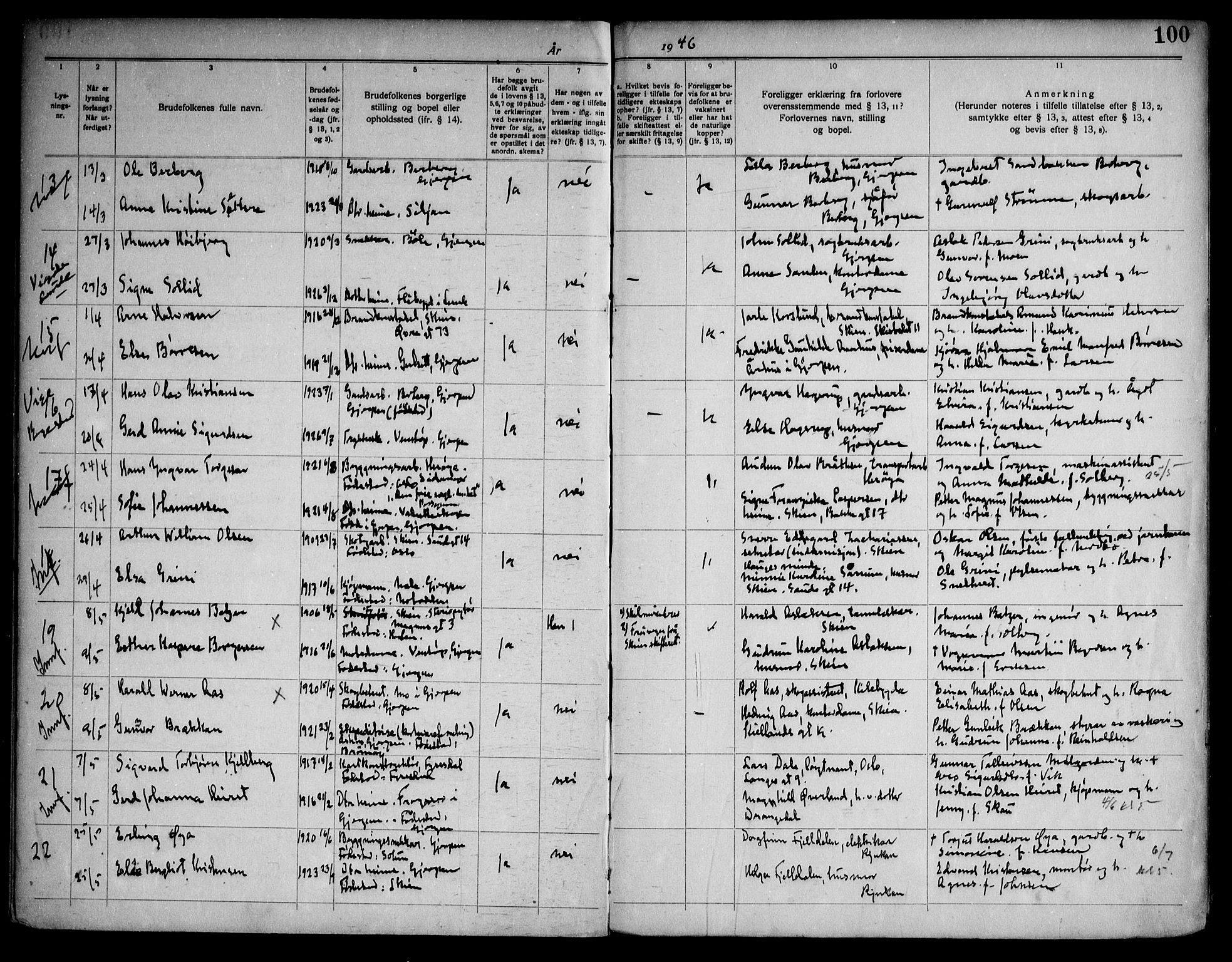 Gjerpen kirkebøker, SAKO/A-265/H/Ha/L0003: Banns register no. I 3, 1919-1946, p. 100