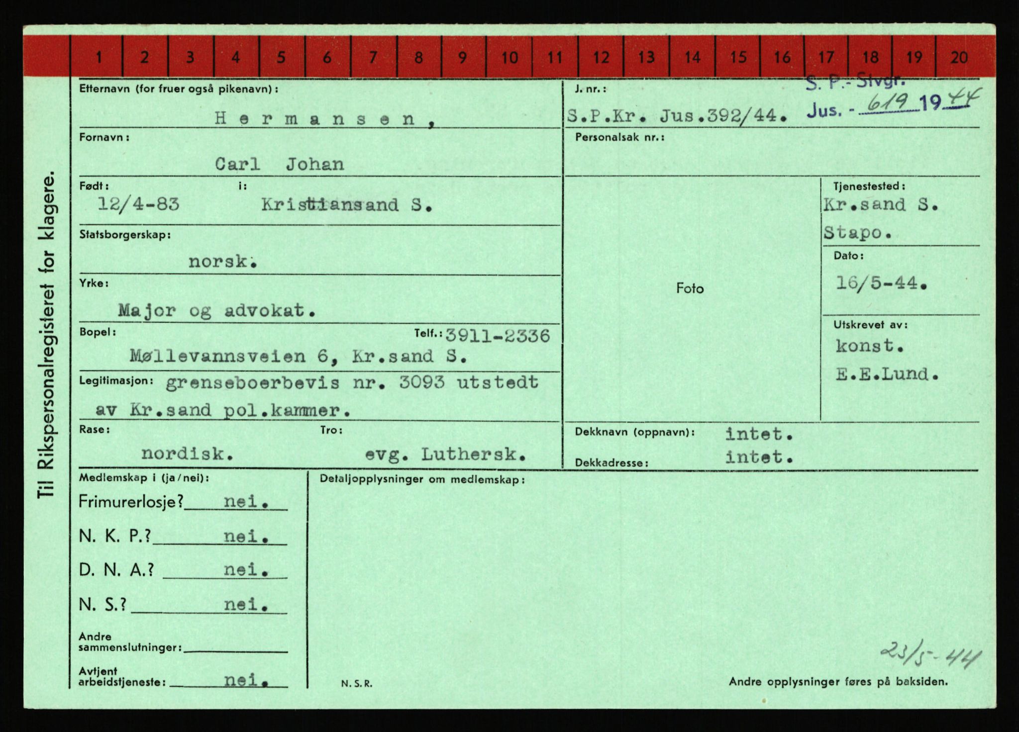 Statspolitiet - Hovedkontoret / Osloavdelingen, AV/RA-S-1329/C/Ca/L0006: Hanche - Hokstvedt, 1943-1945, p. 3912