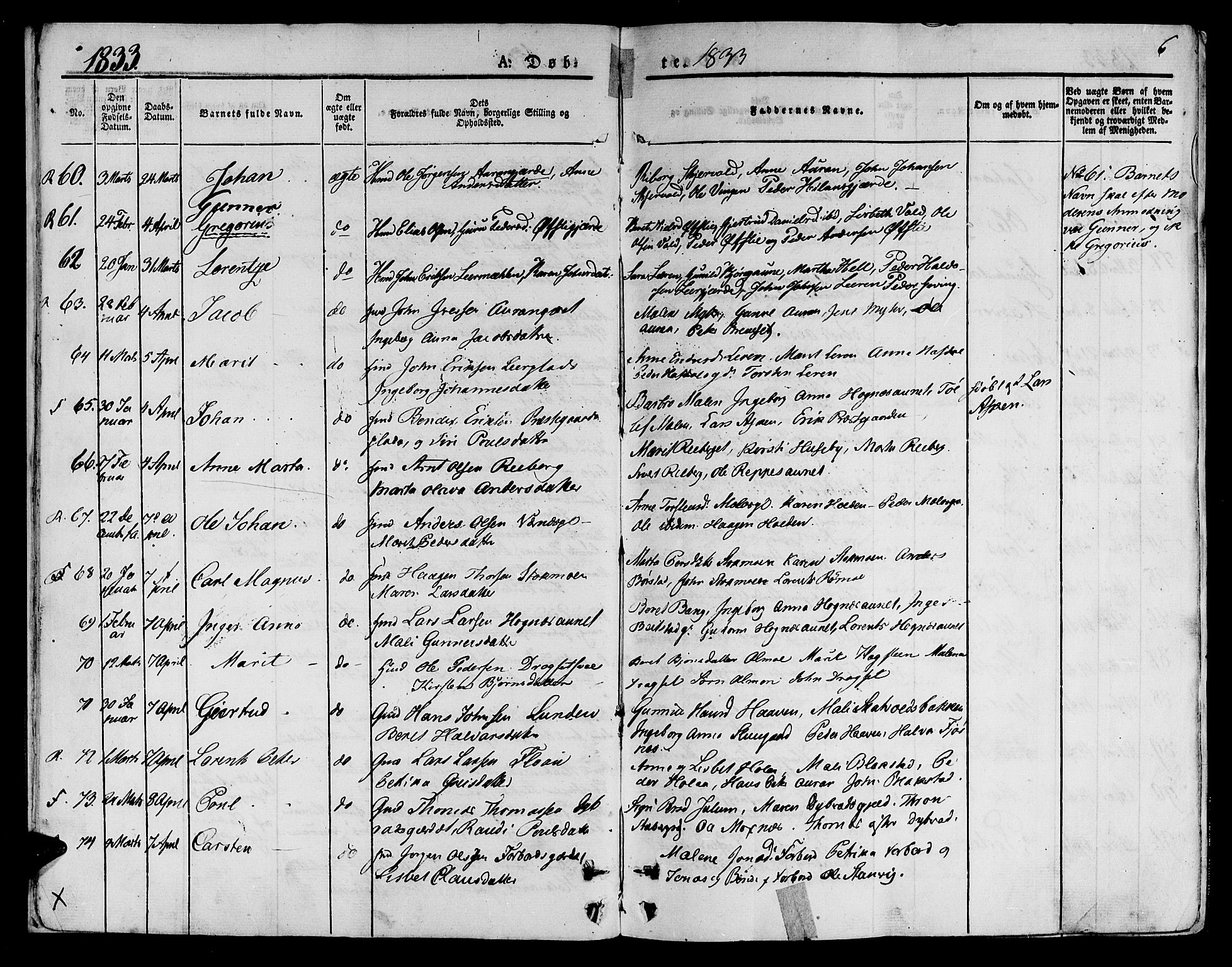 Ministerialprotokoller, klokkerbøker og fødselsregistre - Nord-Trøndelag, AV/SAT-A-1458/709/L0071: Parish register (official) no. 709A11, 1833-1844, p. 6