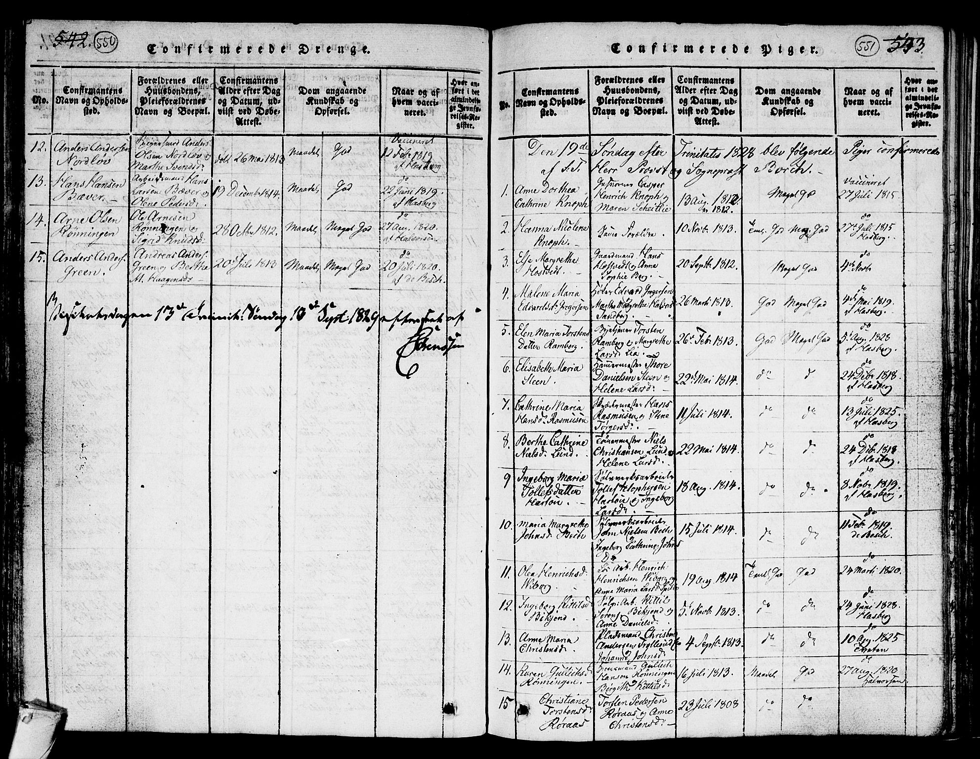 Kongsberg kirkebøker, AV/SAKO-A-22/G/Ga/L0001: Parish register (copy) no. 1, 1816-1839, p. 550-551