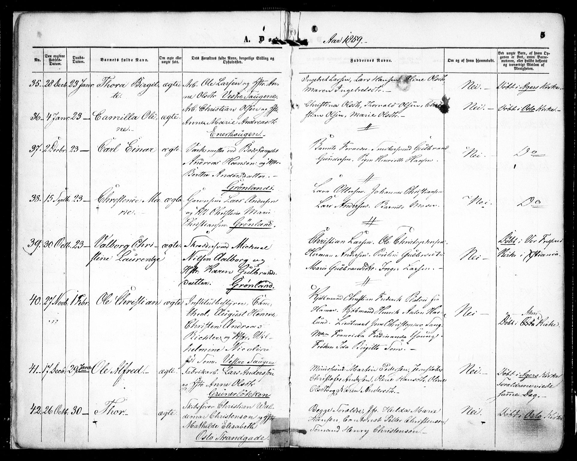 Grønland prestekontor Kirkebøker, AV/SAO-A-10848/F/Fa/L0001: Parish register (official) no. 1, 1859-1861, p. 5