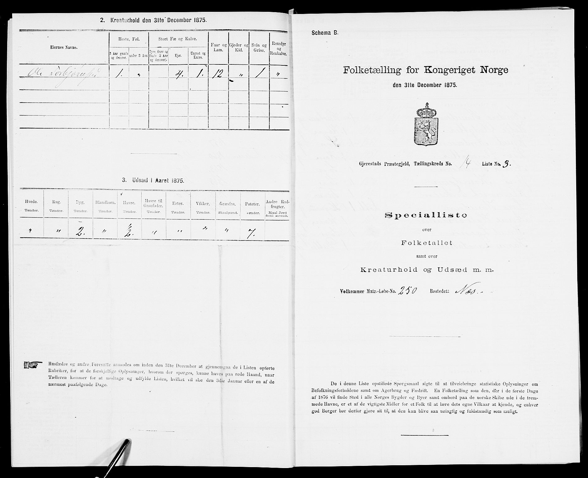 SAK, 1875 census for 0911P Gjerstad, 1875, p. 1369