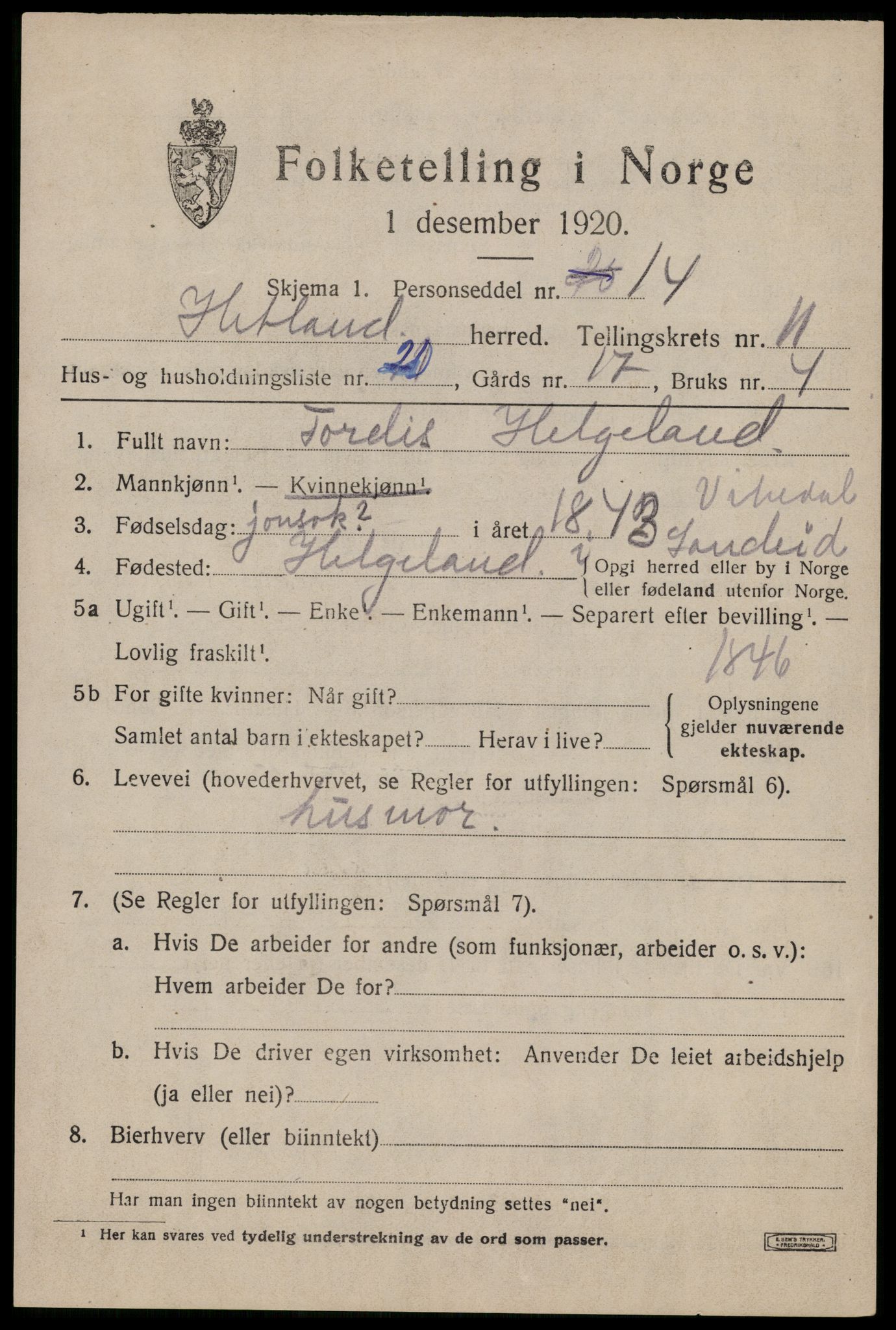 SAST, 1920 census for Hetland, 1920, p. 20277