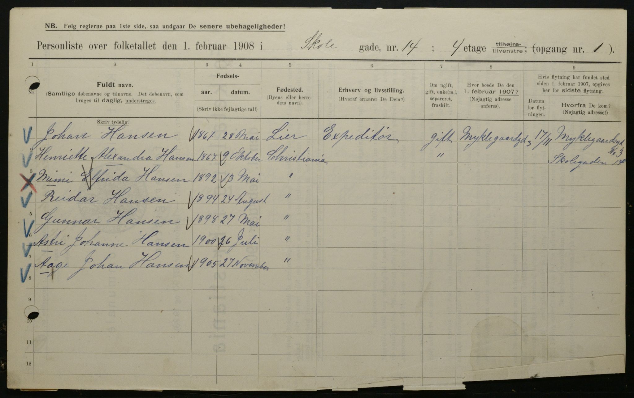 OBA, Municipal Census 1908 for Kristiania, 1908, p. 86717