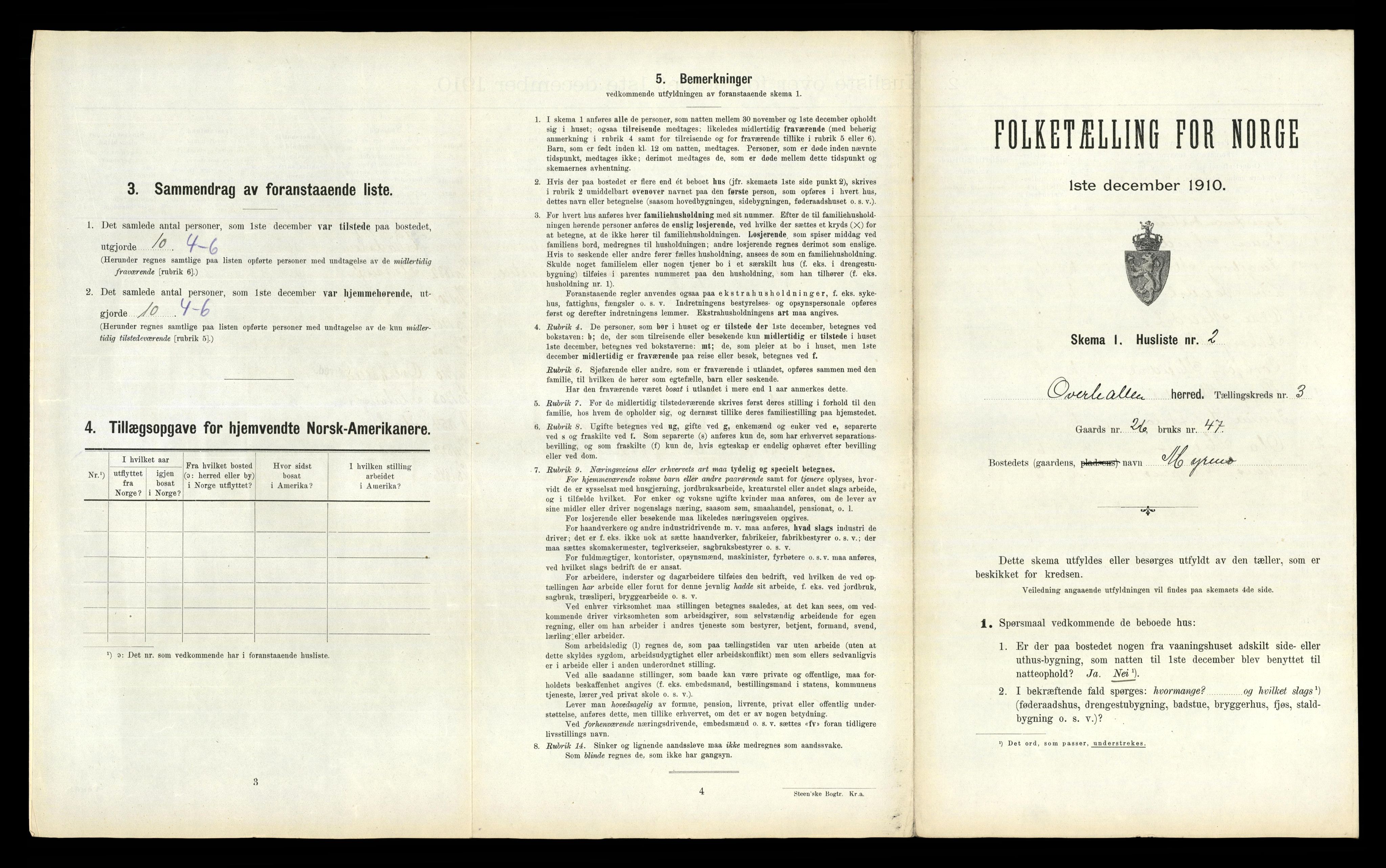 RA, 1910 census for Overhalla, 1910, p. 275