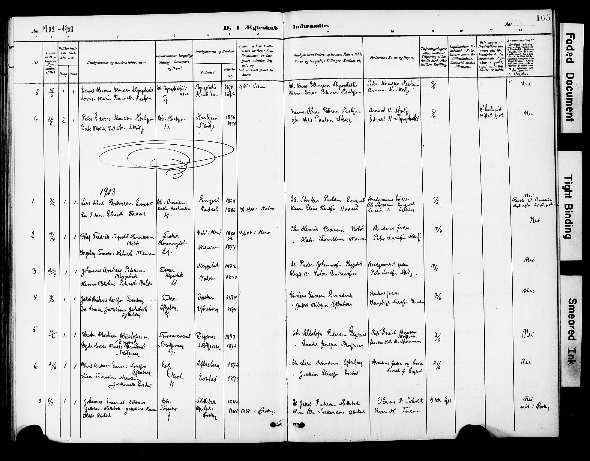 Ministerialprotokoller, klokkerbøker og fødselsregistre - Møre og Romsdal, AV/SAT-A-1454/524/L0366: Parish register (copy) no. 524C07, 1900-1931, p. 165