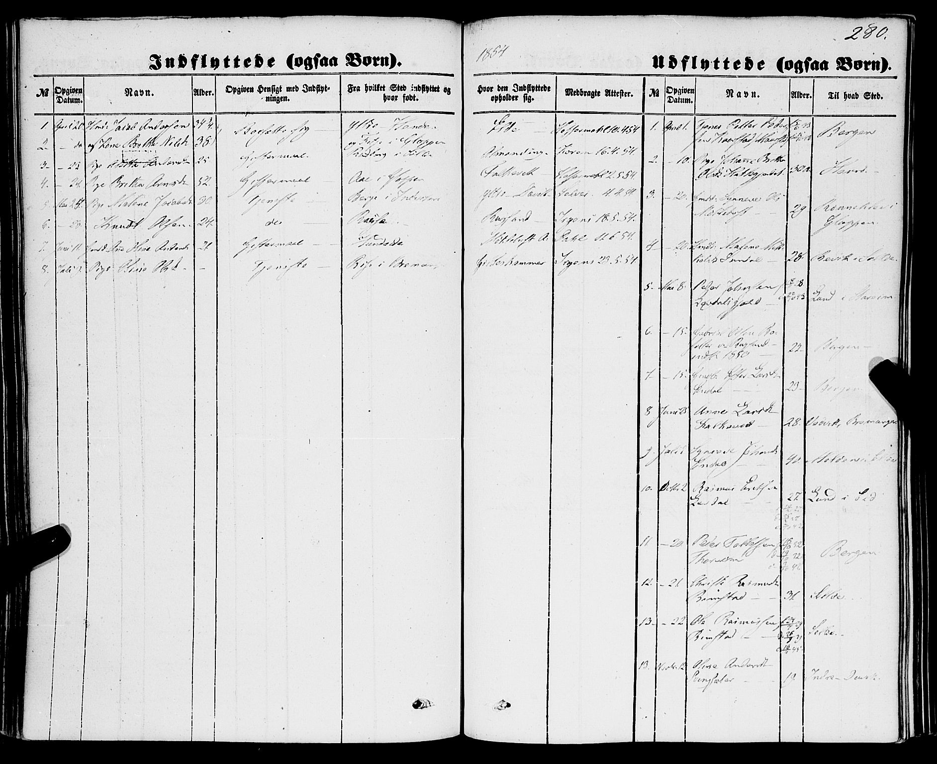 Davik sokneprestembete, AV/SAB-A-79701/H/Haa/Haaa/L0005: Parish register (official) no. A 5, 1850-1866, p. 280