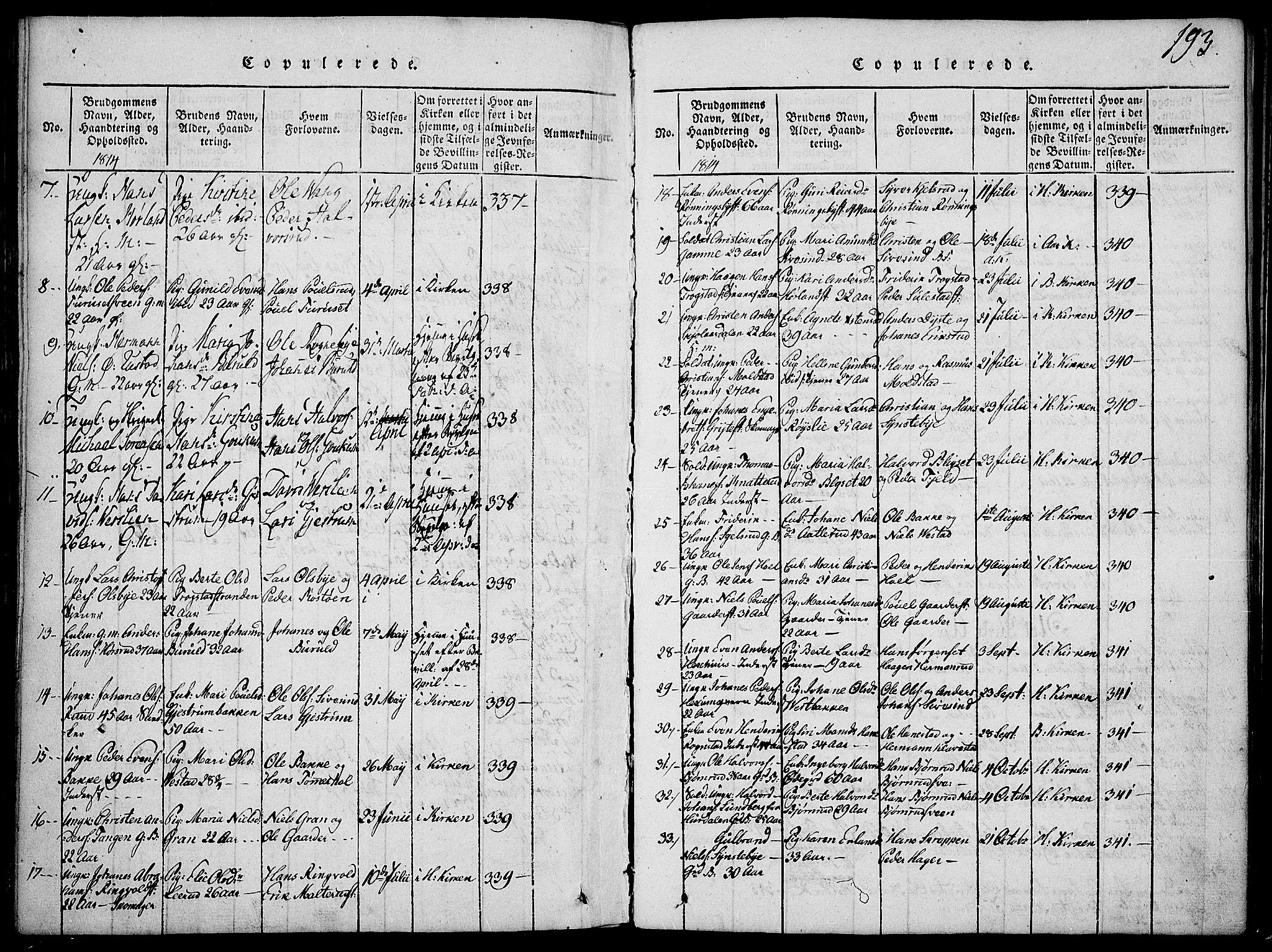 Toten prestekontor, SAH/PREST-102/H/Ha/Haa/L0009: Parish register (official) no. 9, 1814-1820, p. 193