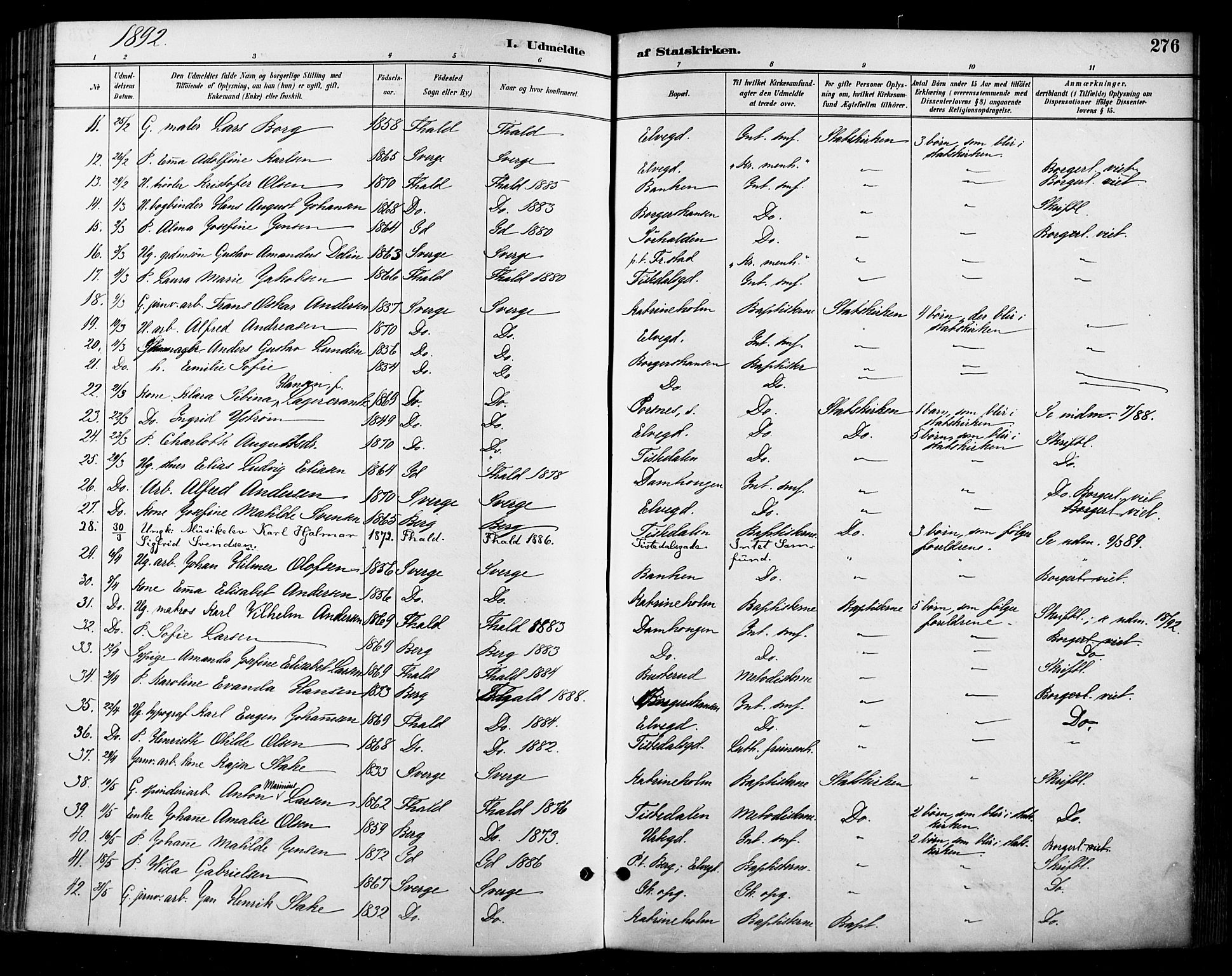 Halden prestekontor Kirkebøker, SAO/A-10909/F/Fa/L0014: Parish register (official) no. I 14, 1890-1906, p. 276