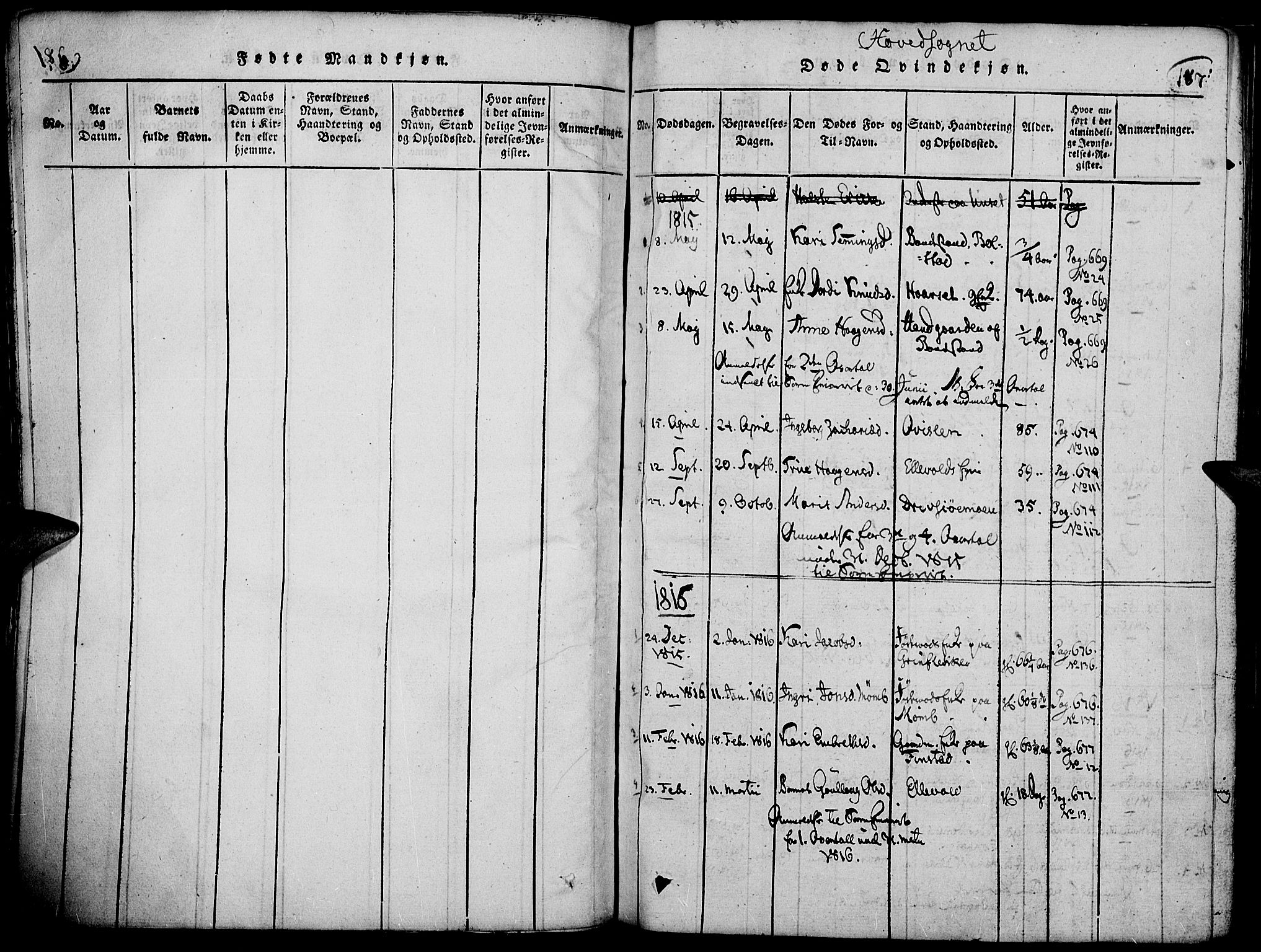 Rendalen prestekontor, SAH/PREST-054/H/Ha/Haa/L0003: Parish register (official) no. 3, 1815-1829, p. 186-187