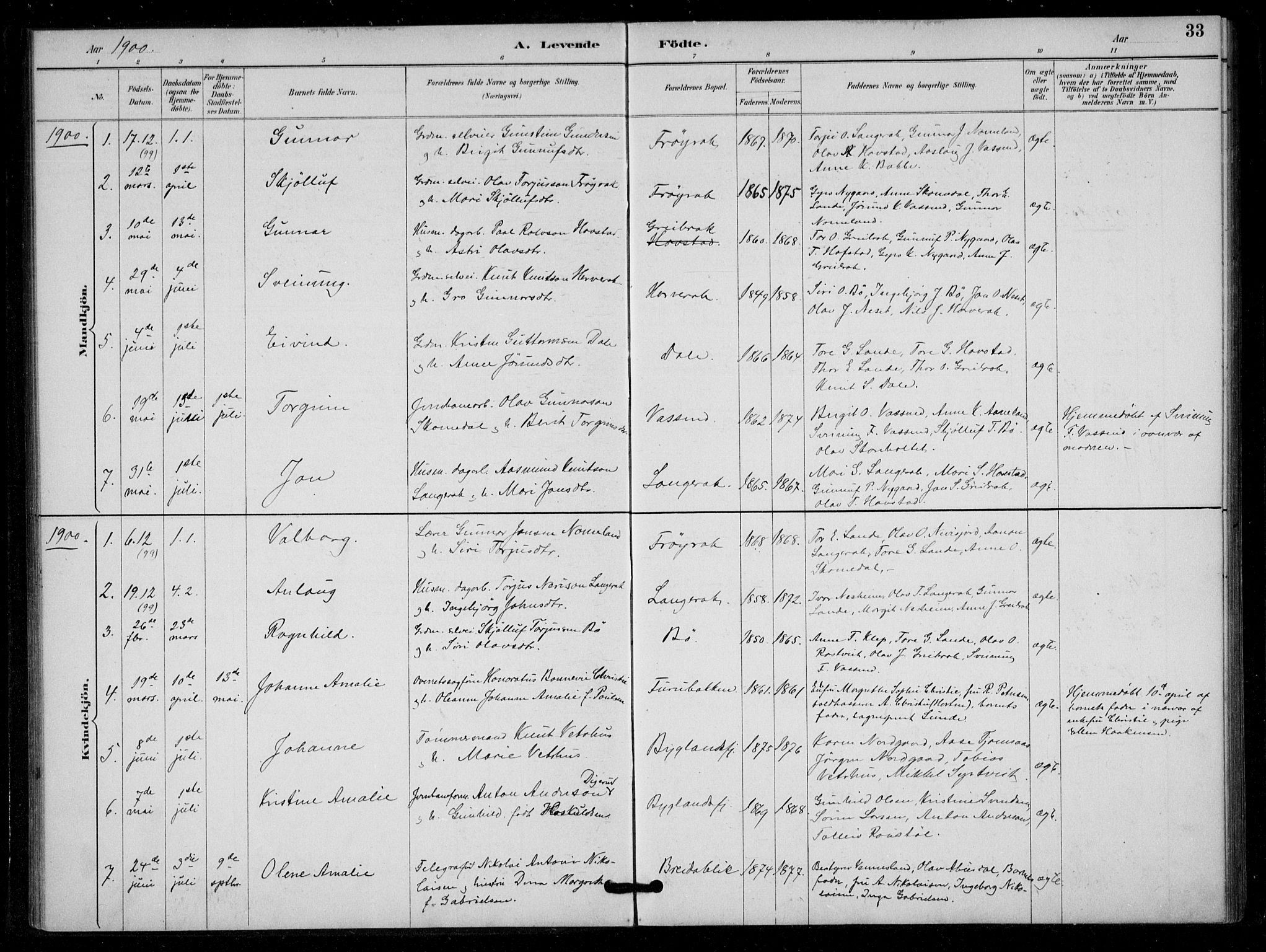 Bygland sokneprestkontor, SAK/1111-0006/F/Fa/Fad/L0001: Parish register (official) no. A 1, 1885-1906, p. 33