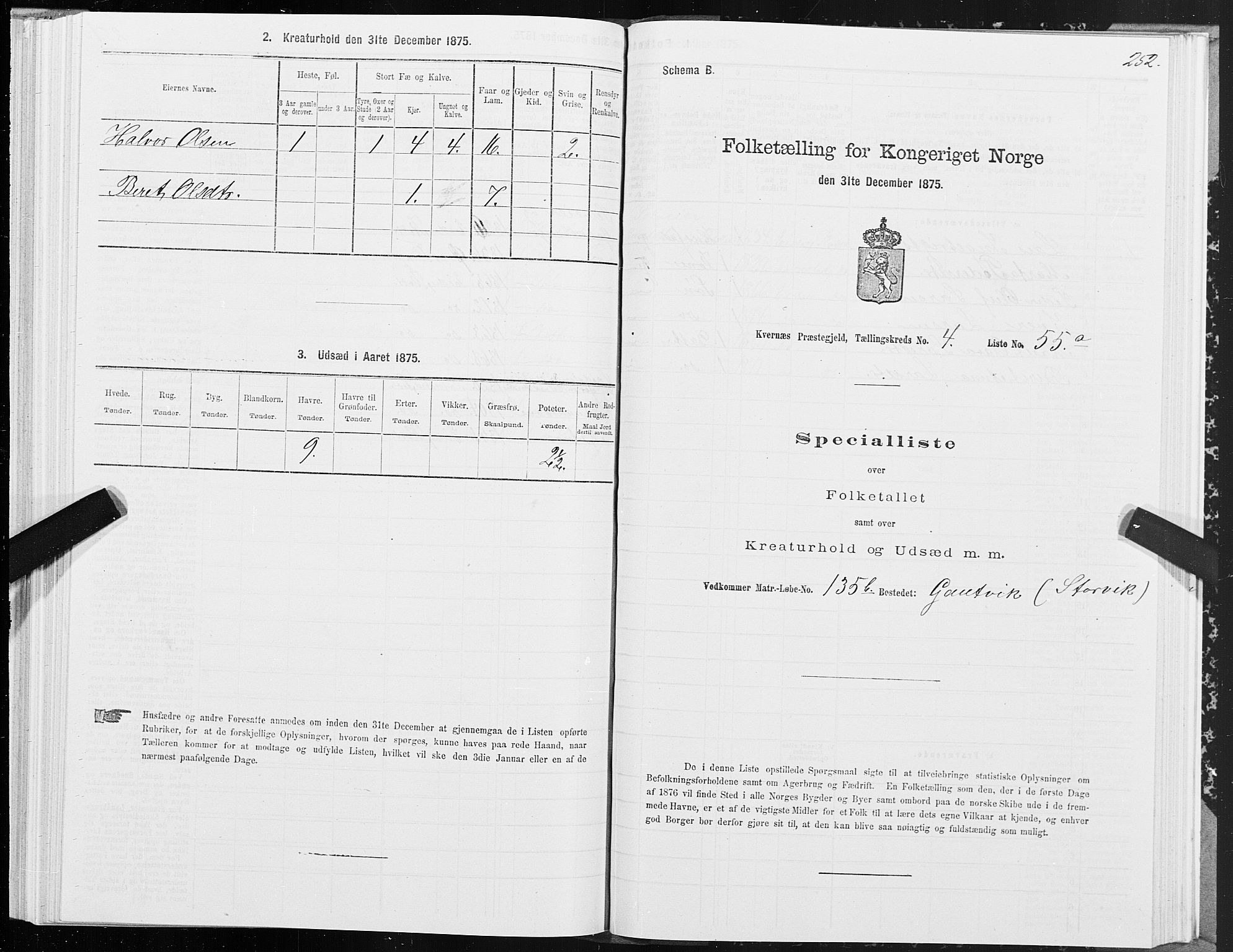 SAT, 1875 census for 1553P Kvernes, 1875, p. 2252